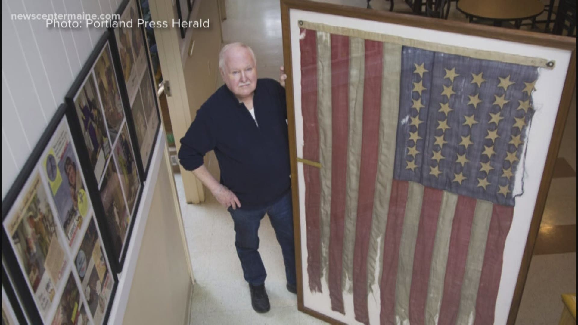 A flag carried by a Maine regiment in the Civil War will be on display at the Maine Military Museum in South Portland.