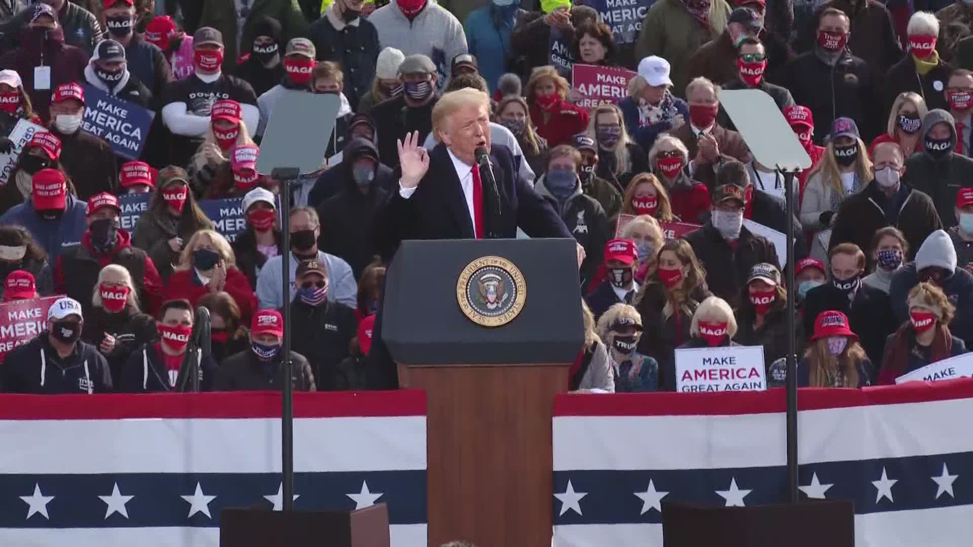President Donald Trump held a rally in New Hampshire Sunday.