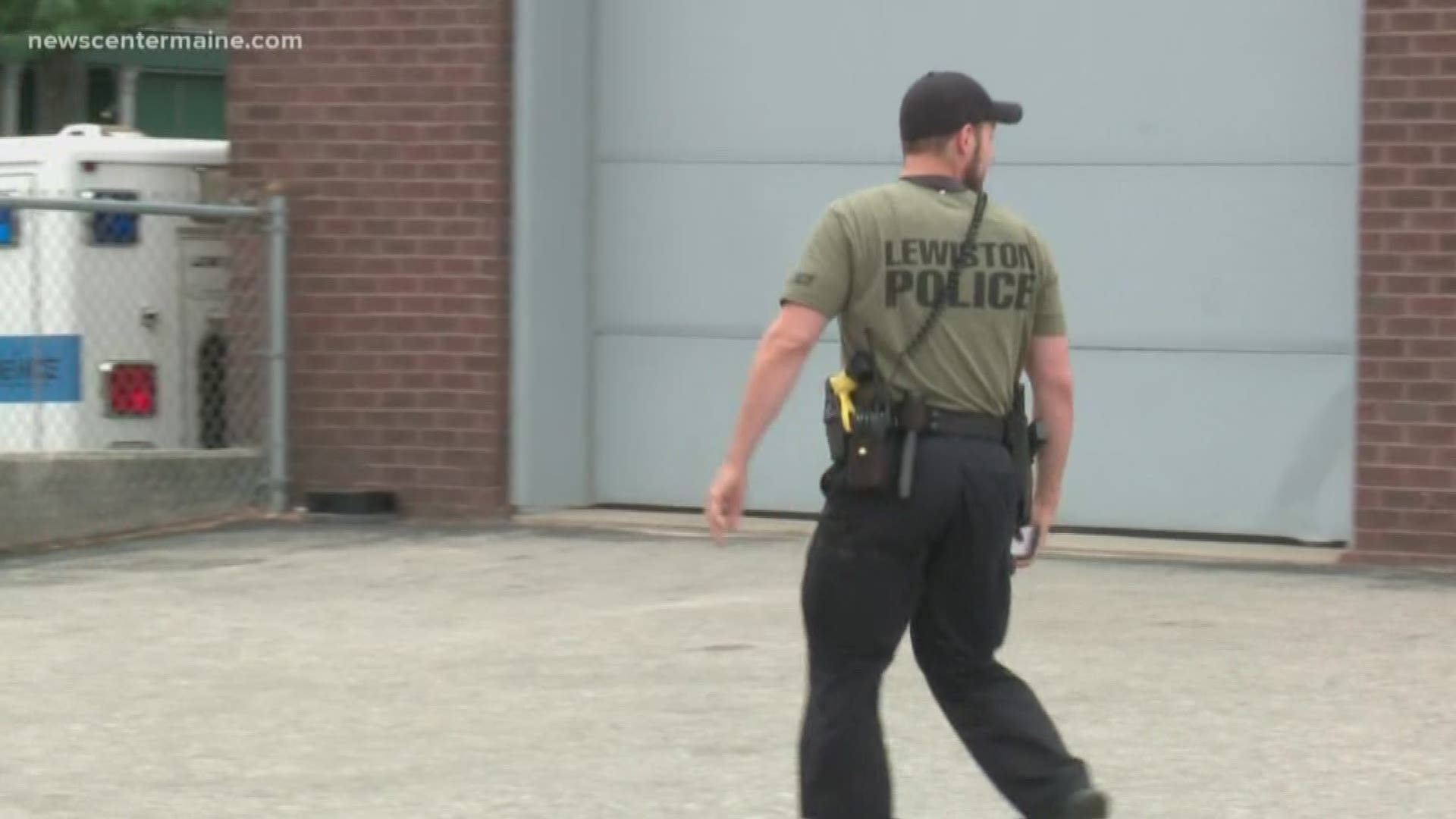 Lewiston PD wearing green t-shirts in protest