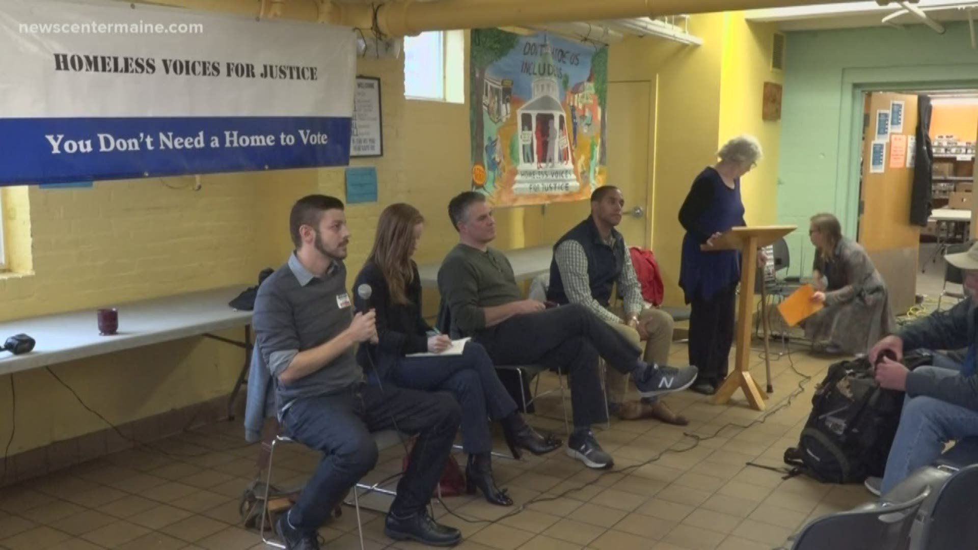 Candidates heard from people at a forum, with Preble Street Homeless Voices Justice.