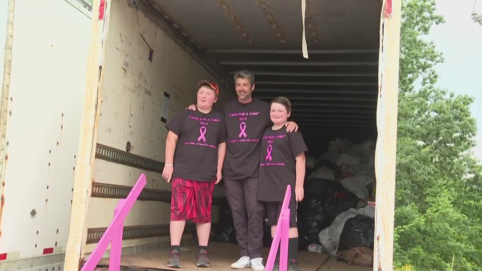 Bryce and Riley Deshaies of Parsonsfield collect bottles and cans for 'Cans for a Cure' -- and on Monday, they got a special visit.