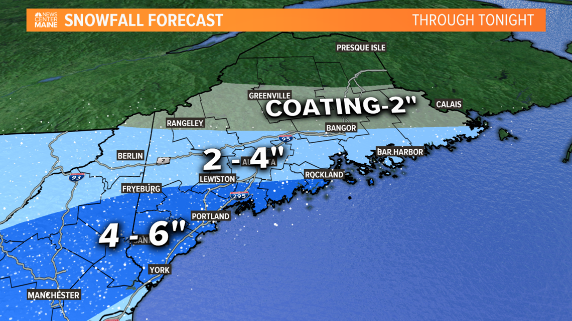 Snow in Maine today, Amounts going up