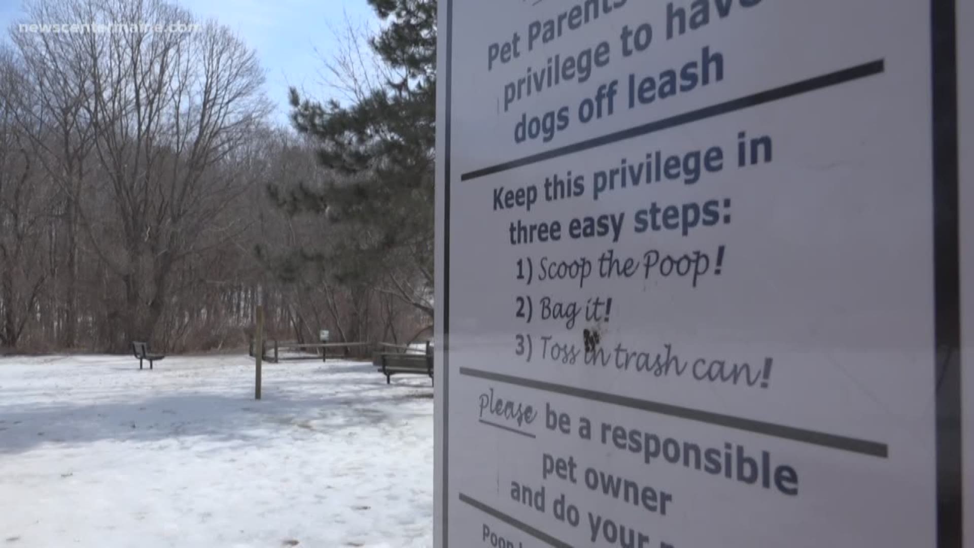 Workers at a South Portland dog park are sending a friendly reminder to owners to pick up their pet's waste.