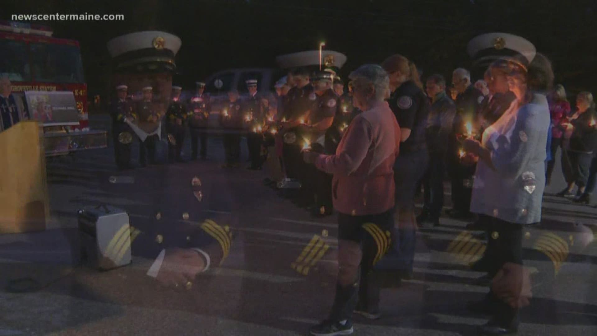 Members of several fire departments in Cumberland County gathered in Buxton Tuesday evening for a candlelight vigil in honor of the Farmington explosion victims.