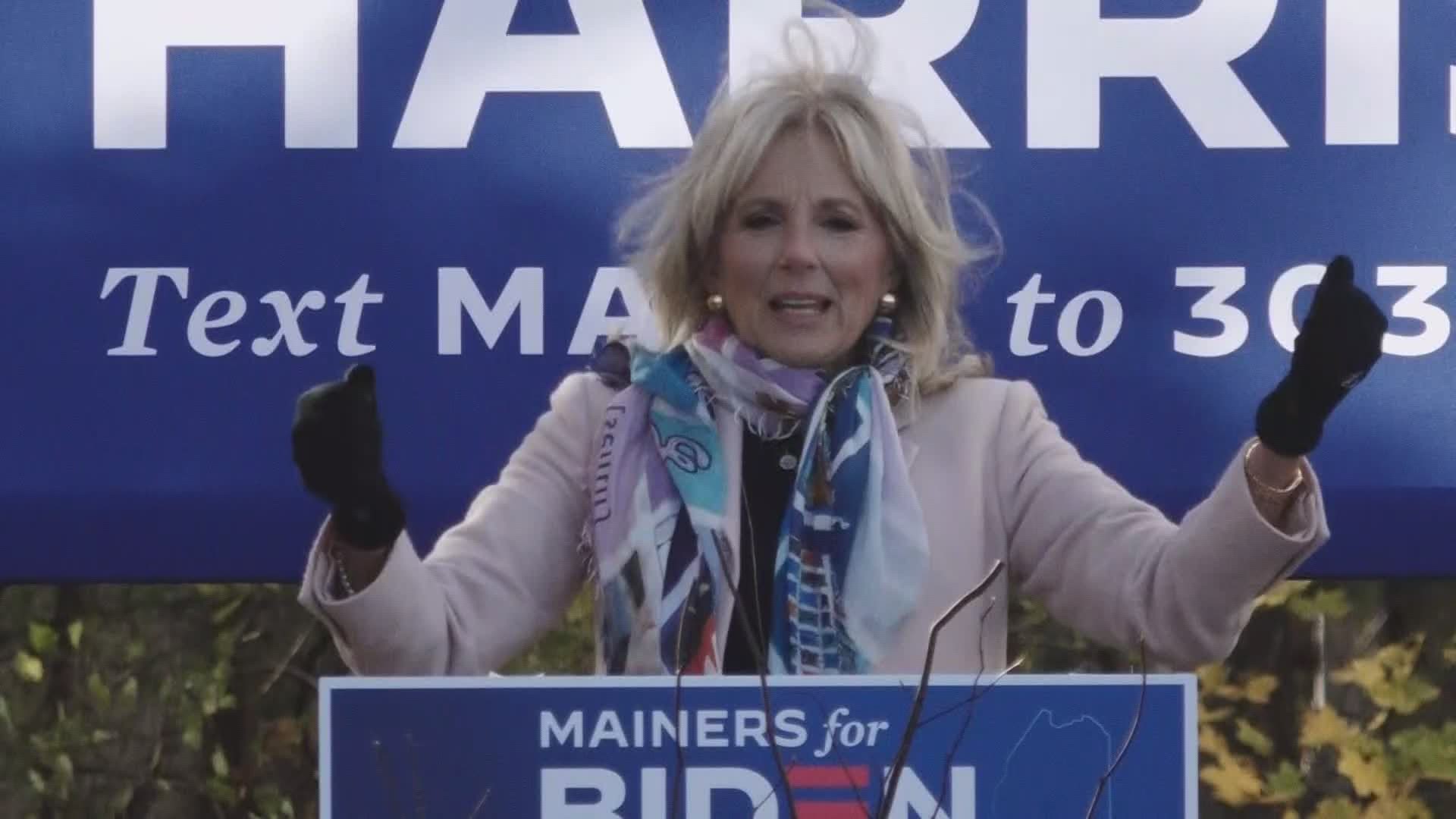 Dr. Jill Biden was met by Sara Gideon, Governor Mills, and dozens of Mainers.