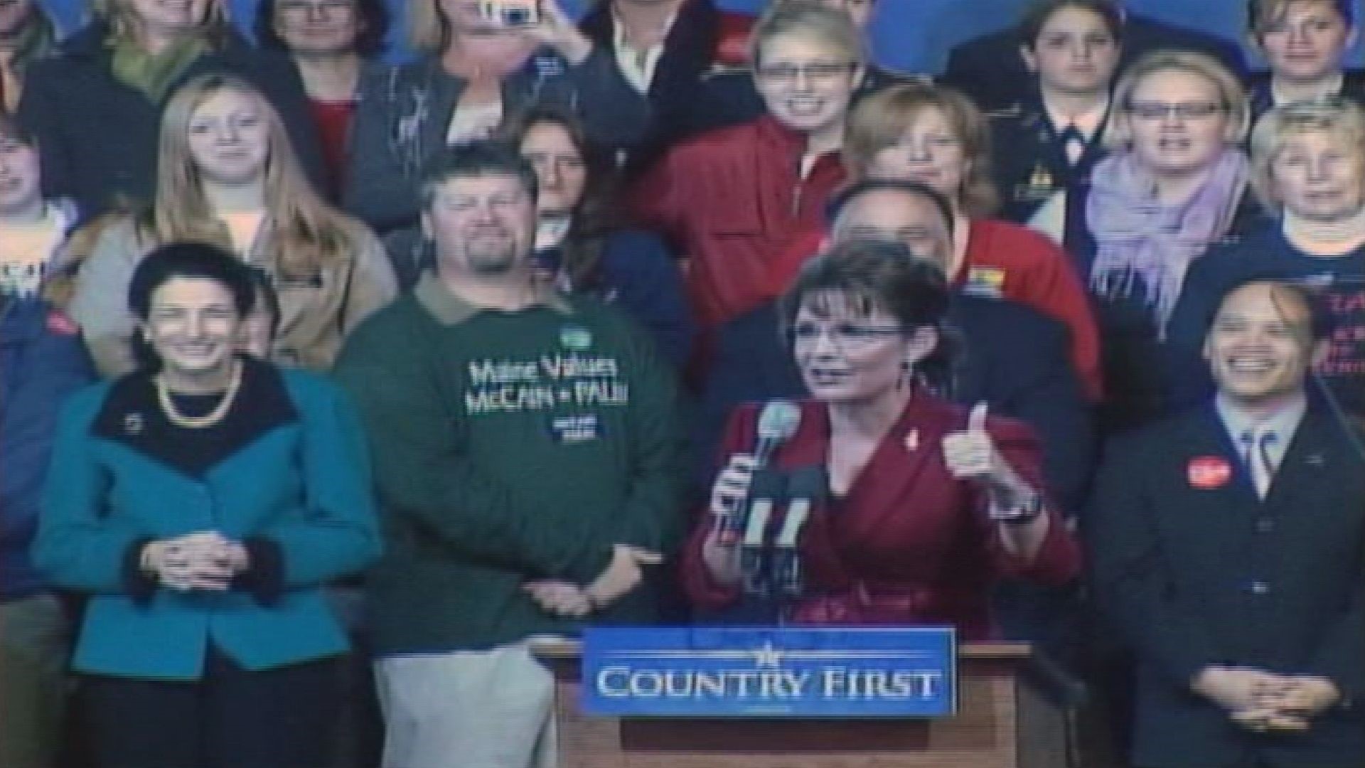Cheers erupted as Vice Presidential candidate Sarah Palin launched into her famous catch phrase of "drill, baby, drill" on a campaign stop to Bangor in October 2008.