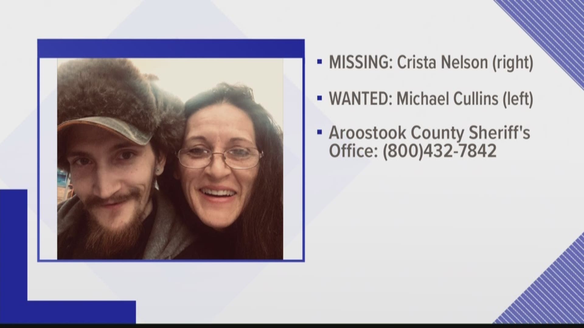 Police search for missing woman, Crista Nelson, and wanted man, Michael Cullins.