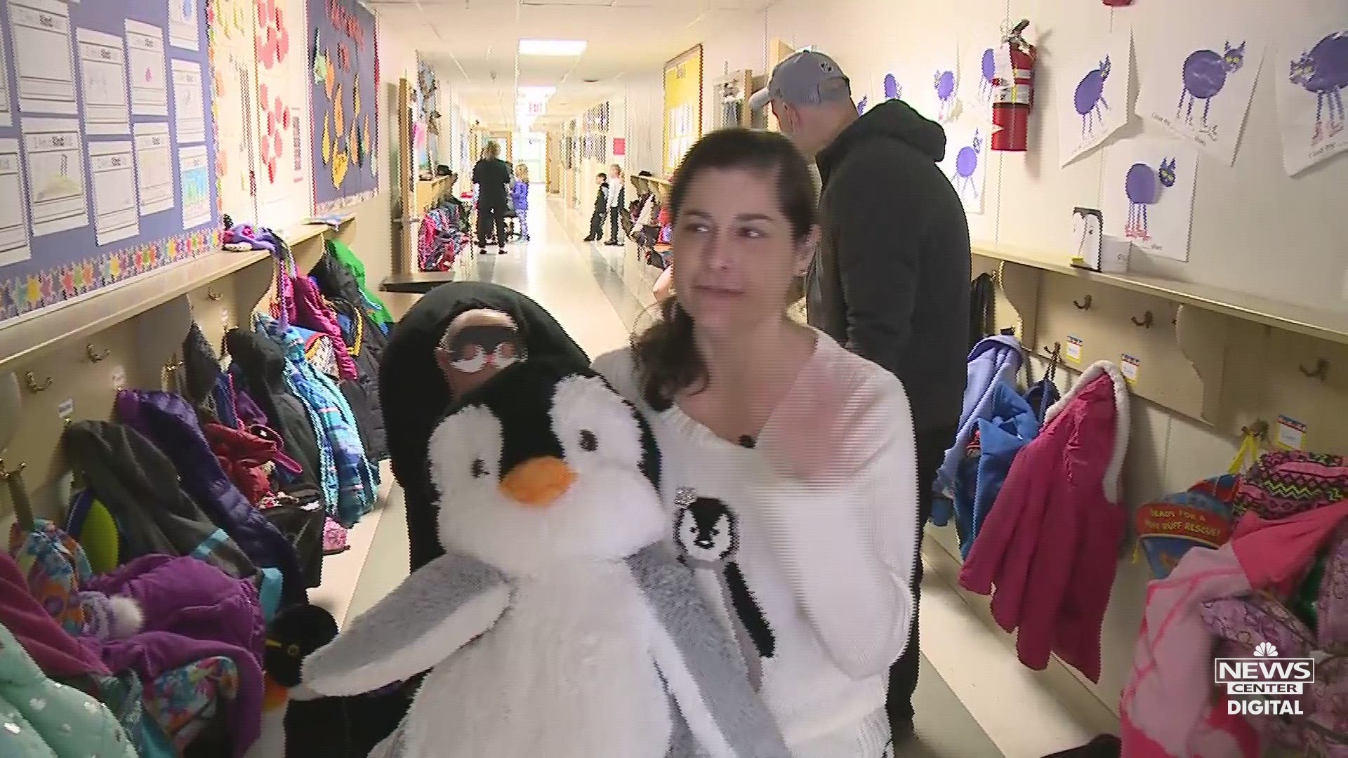 Jacob's mom, Michelle, brought stuffed penguins to his schools so his friends can remember the special little boy.