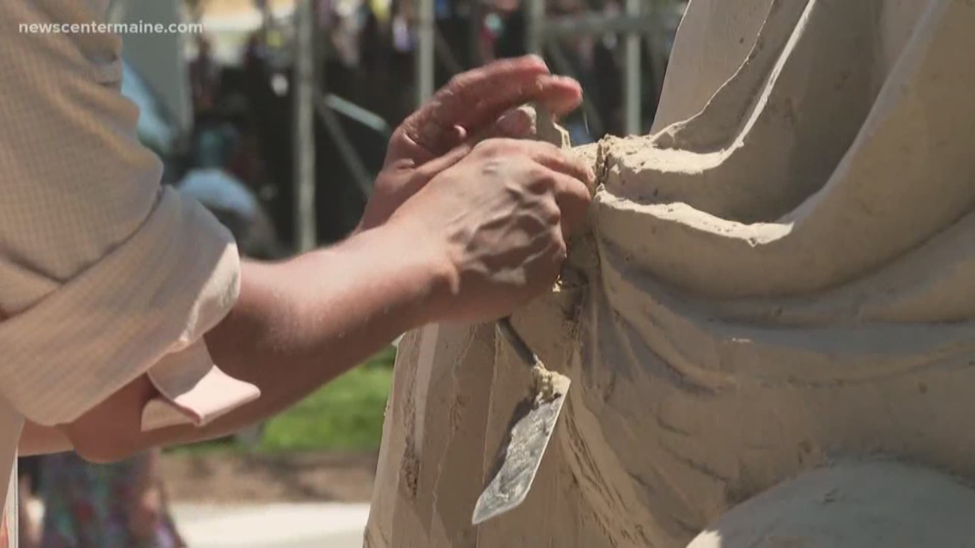 Eight sculptors from around the U.S. and Canada are using 60 tons of sand to create sculptures at the Yarmouth Clam Festival in 2019.