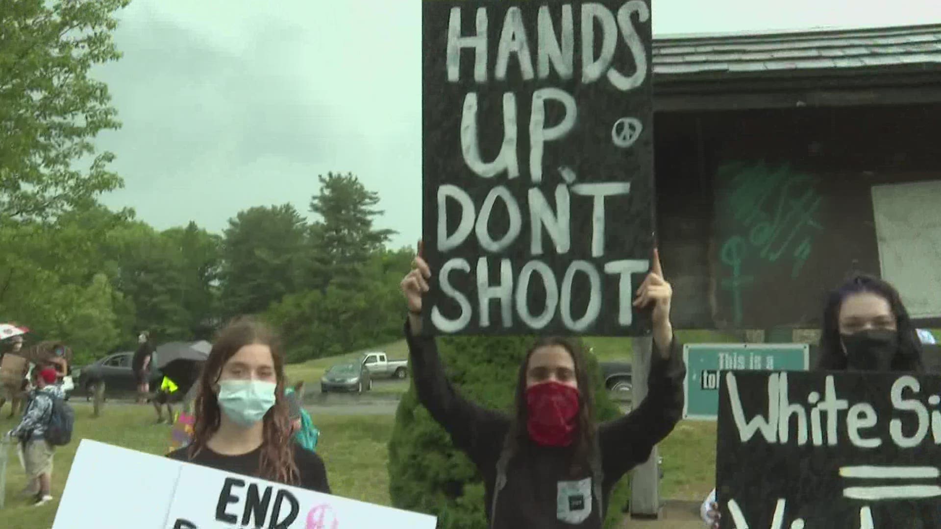 Protesters gathered at Gowen Park in Sanford for a peaceful protest.