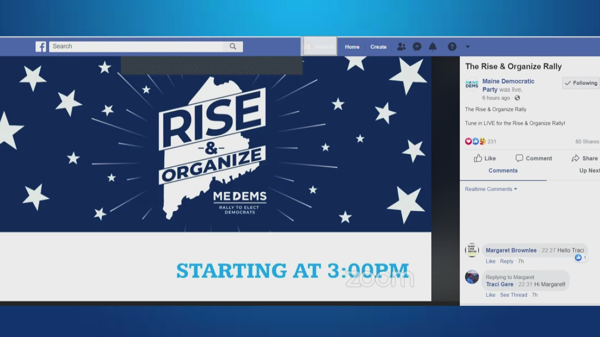 The live-streamed "Rise and Organize" rally was hosted by the Maine Democratic Party.