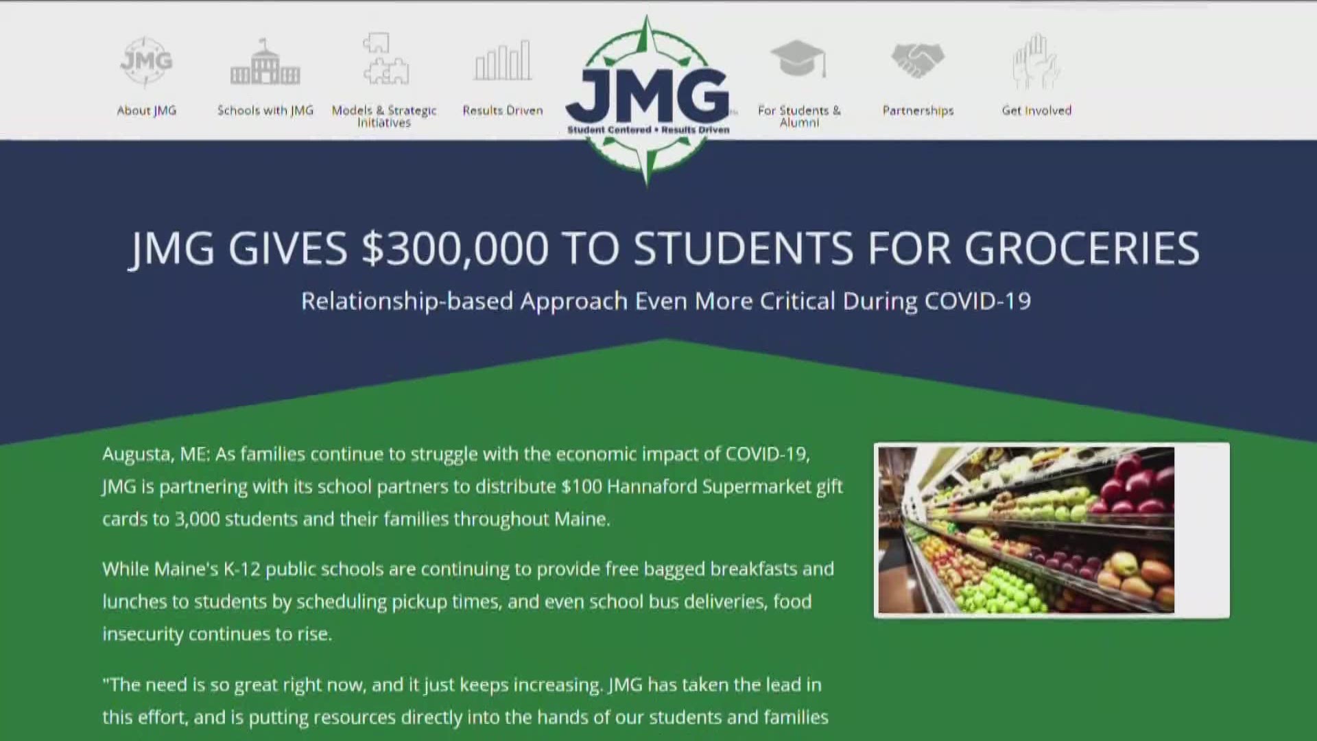 JMG gives Hannaford gift cards to Maine students for groceries during coronavirus, COVID-19 pandemic