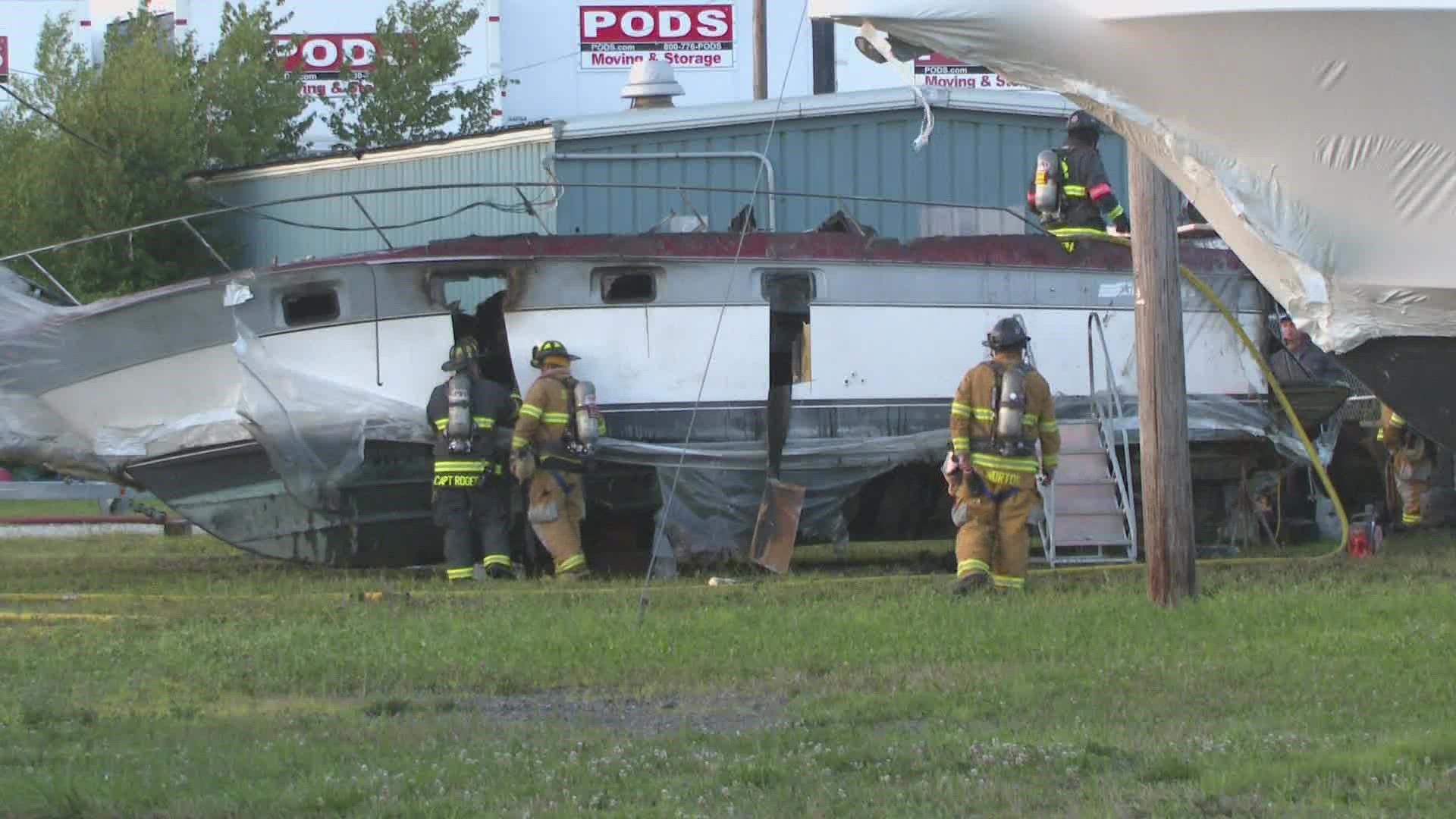Fire crews responded to a boat fire at Spring Point Marina in South Portland on Saturday evening, July 31. It's unclear how the fire started.