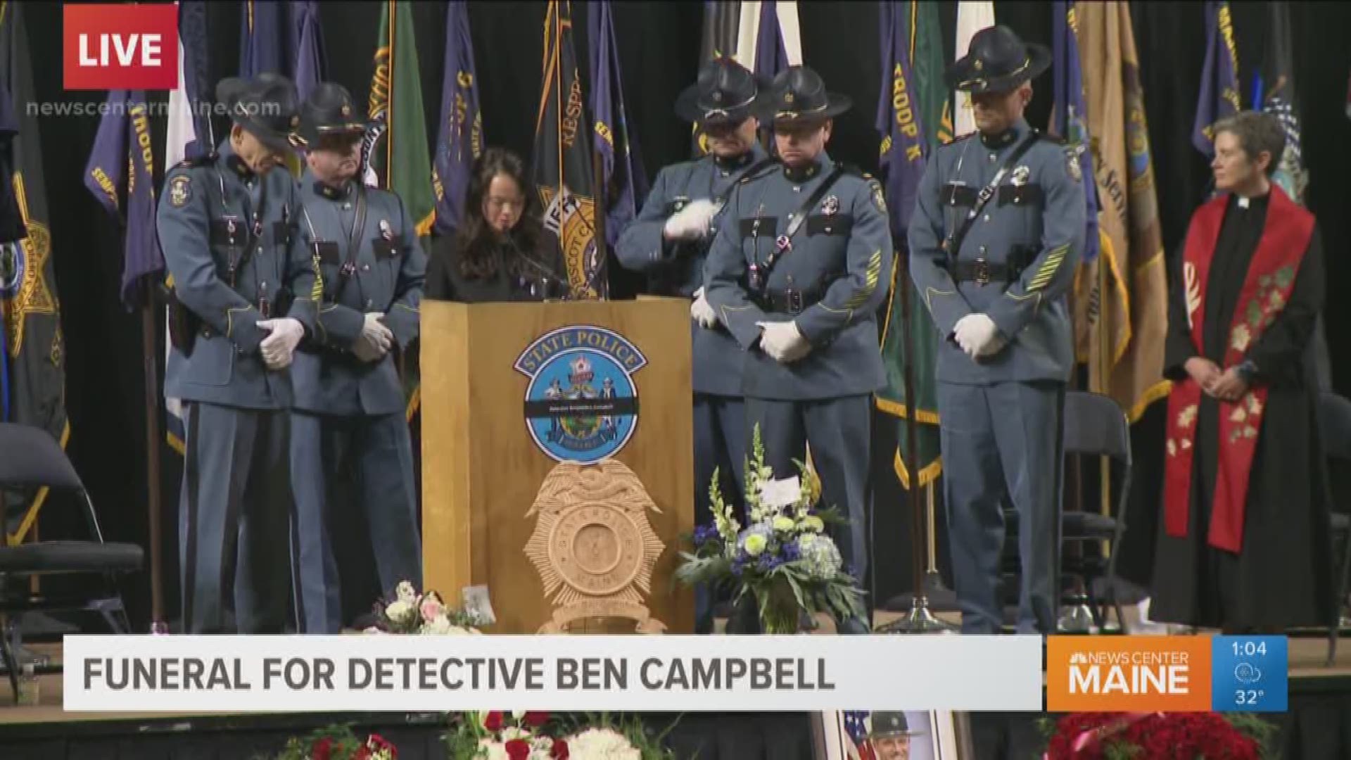 Hilary Campbell, wife of fallen Maine Detective Ben Campbell, gave an emotional speech during her husband's service