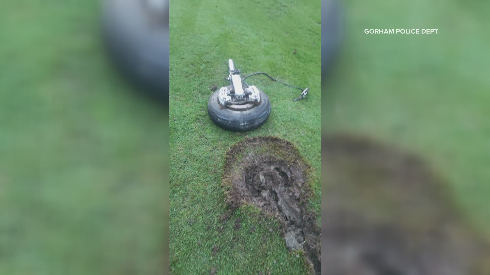 A roughly 100lbs piece of landing gear from an airplane fell from the sky and landed right on the 7th fairway at the Gorham Country Club.