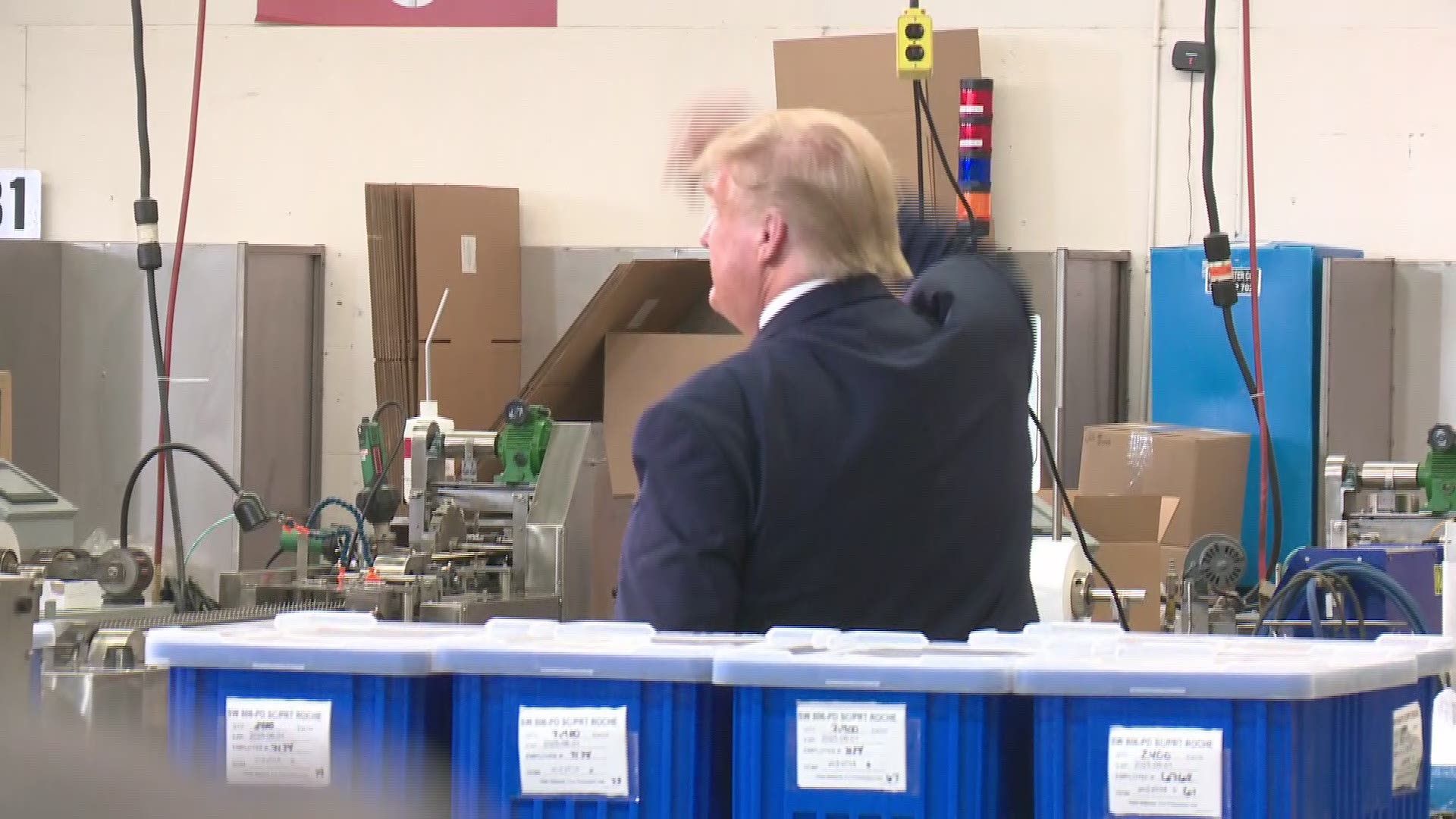 President Trump tours the production floor at the Puritan plant in Guilford. USA Today reported all of the swabs manufactured during the toor will be thrown out