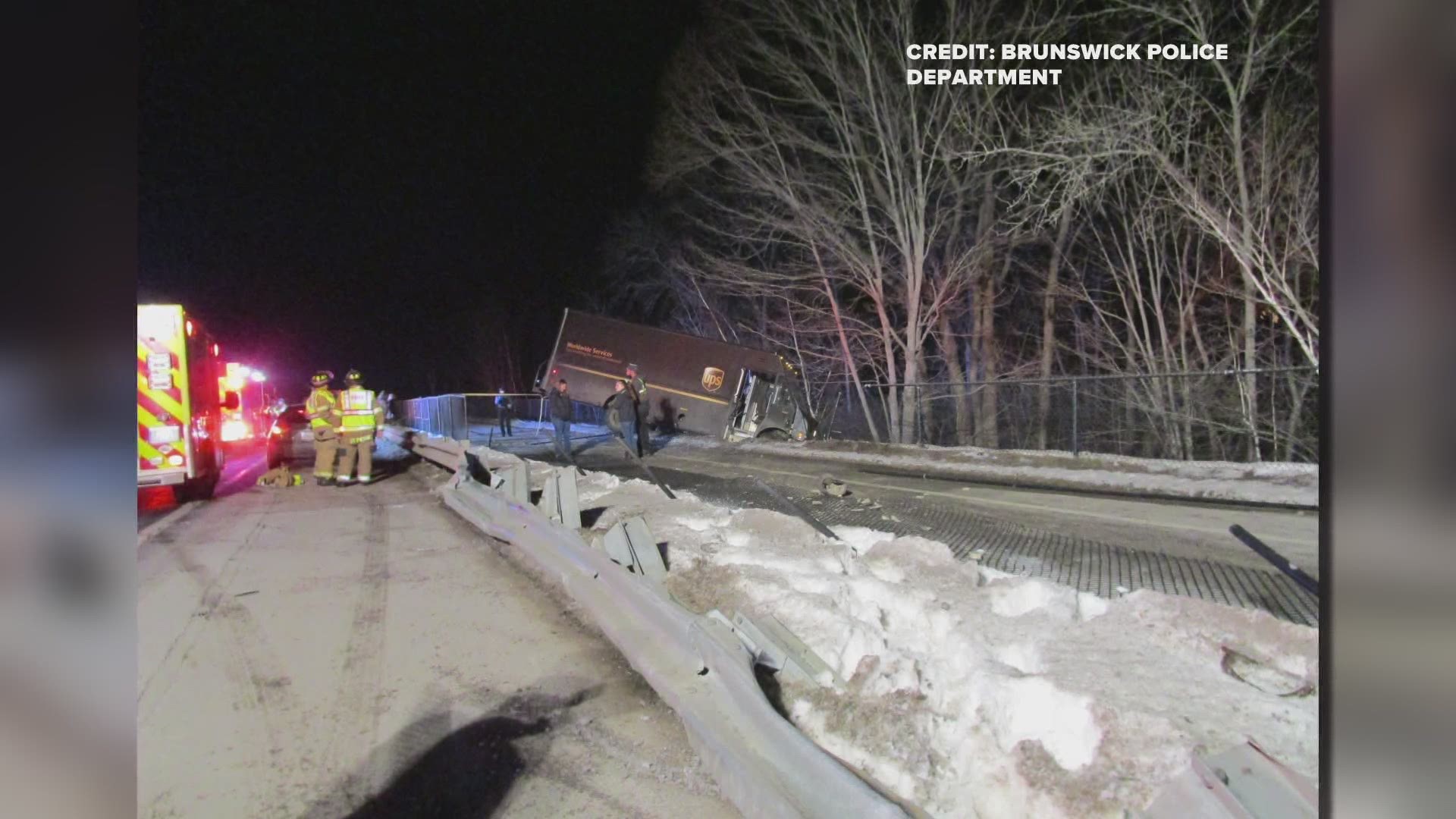 A man who crashed a UPS trick is in the hospital after he drove the vehicle off the road in Brunswick.