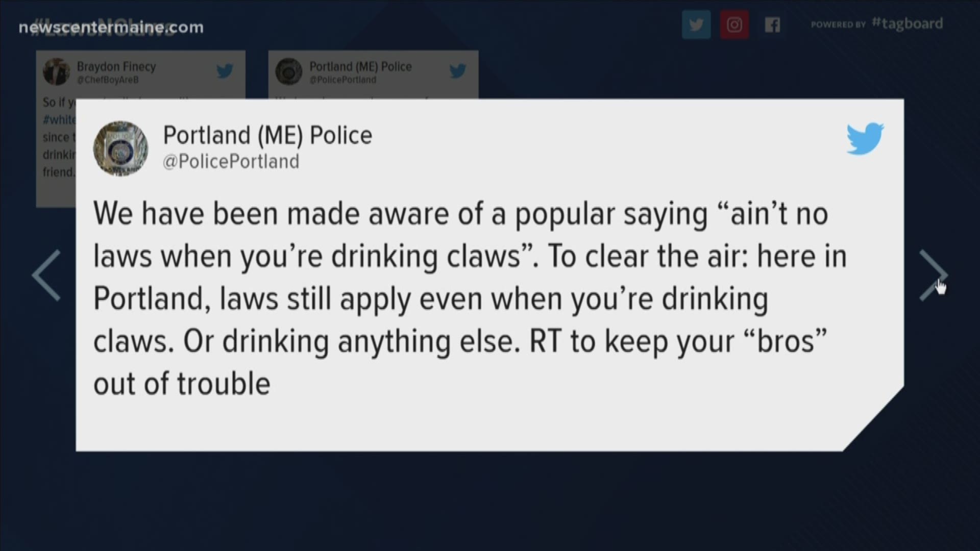 The Portland Police Department is reminding Mainers that there are still laws, even when you're drinking White Claw Hard Seltzer.