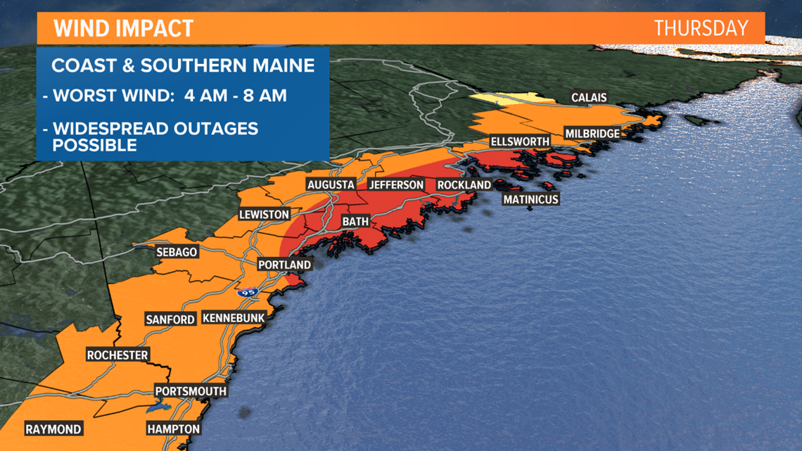 Wind and power outage risk highest along Maine coast Thursday