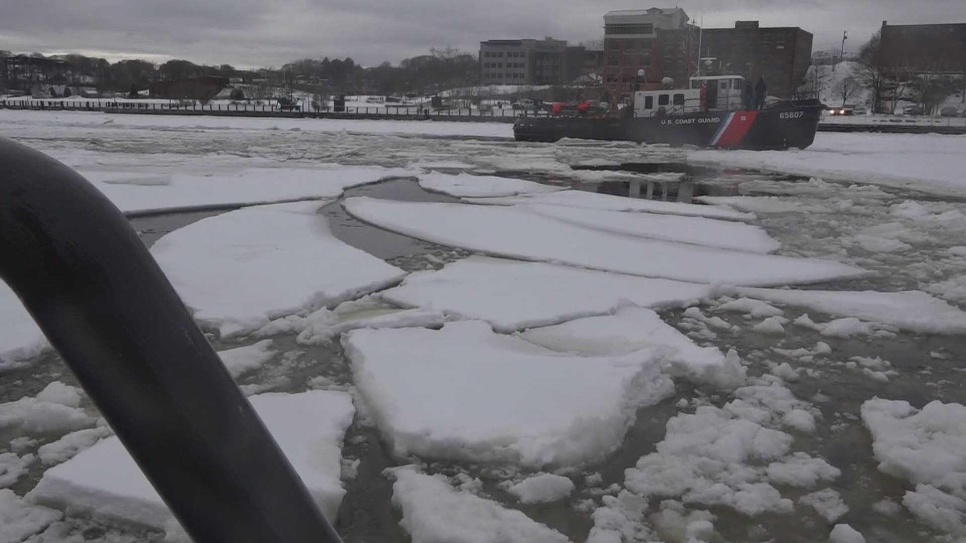 Three Coast Guard cutters cracked through the ice on Penobscot River from Bucksport to Bangor. It's an important job that has it's moments of fun.