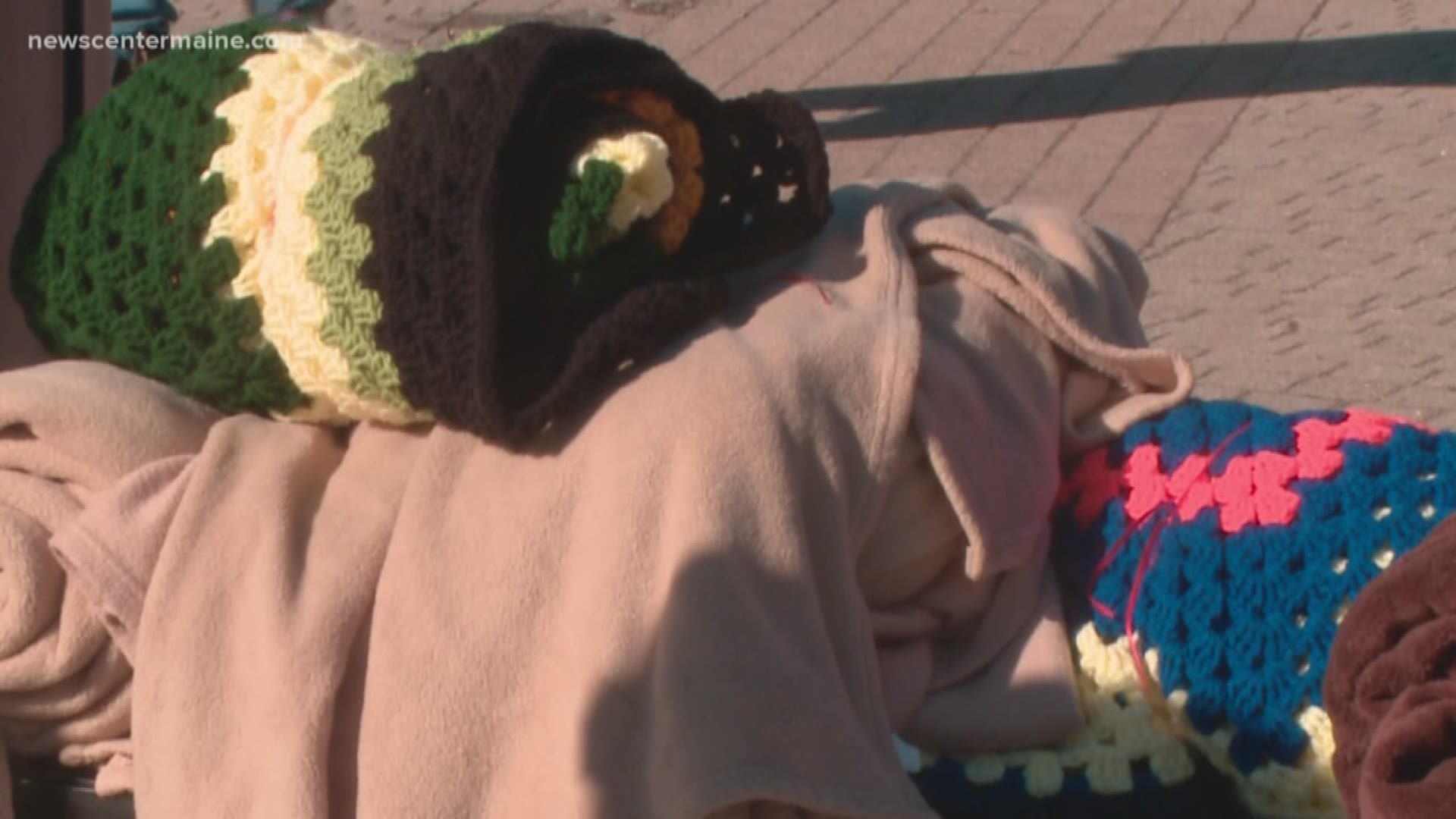 Health Equity Alliance gave out blankets and sleeping bags to the homeless in Bangor Monday.