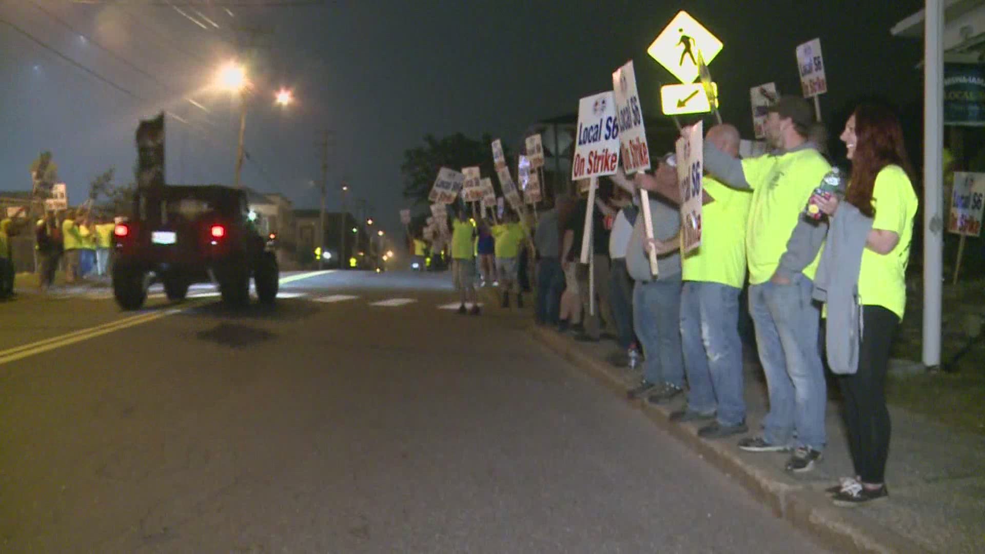 More than 4000 have been on strike since 12:01 A.M. Monday when the union's contract with Bath Iron Works ended