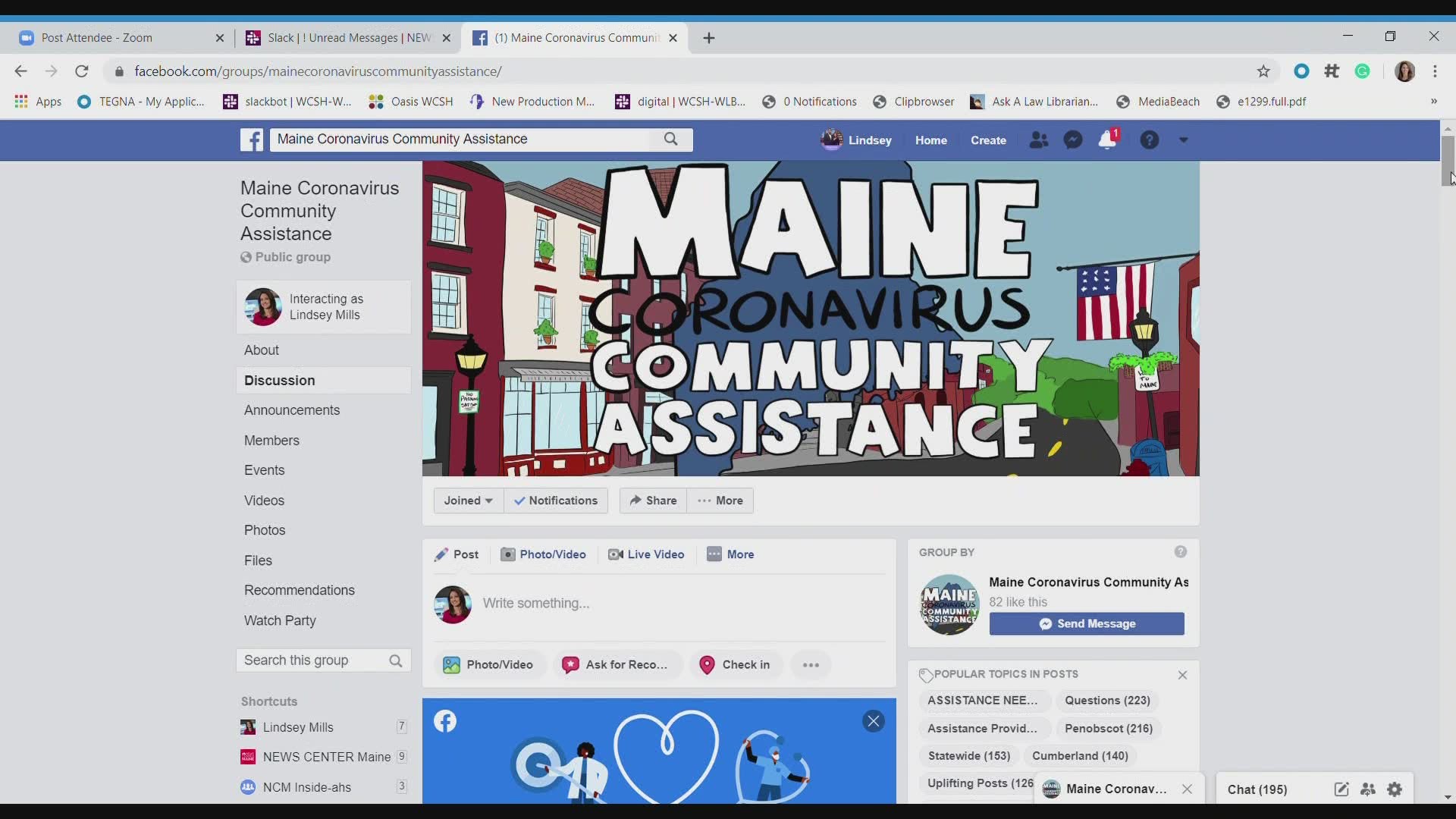 Maine Coronavirus Community Assistance is a Facebook group that users can join. It was created in mid-March and it has more than 20,000 members.