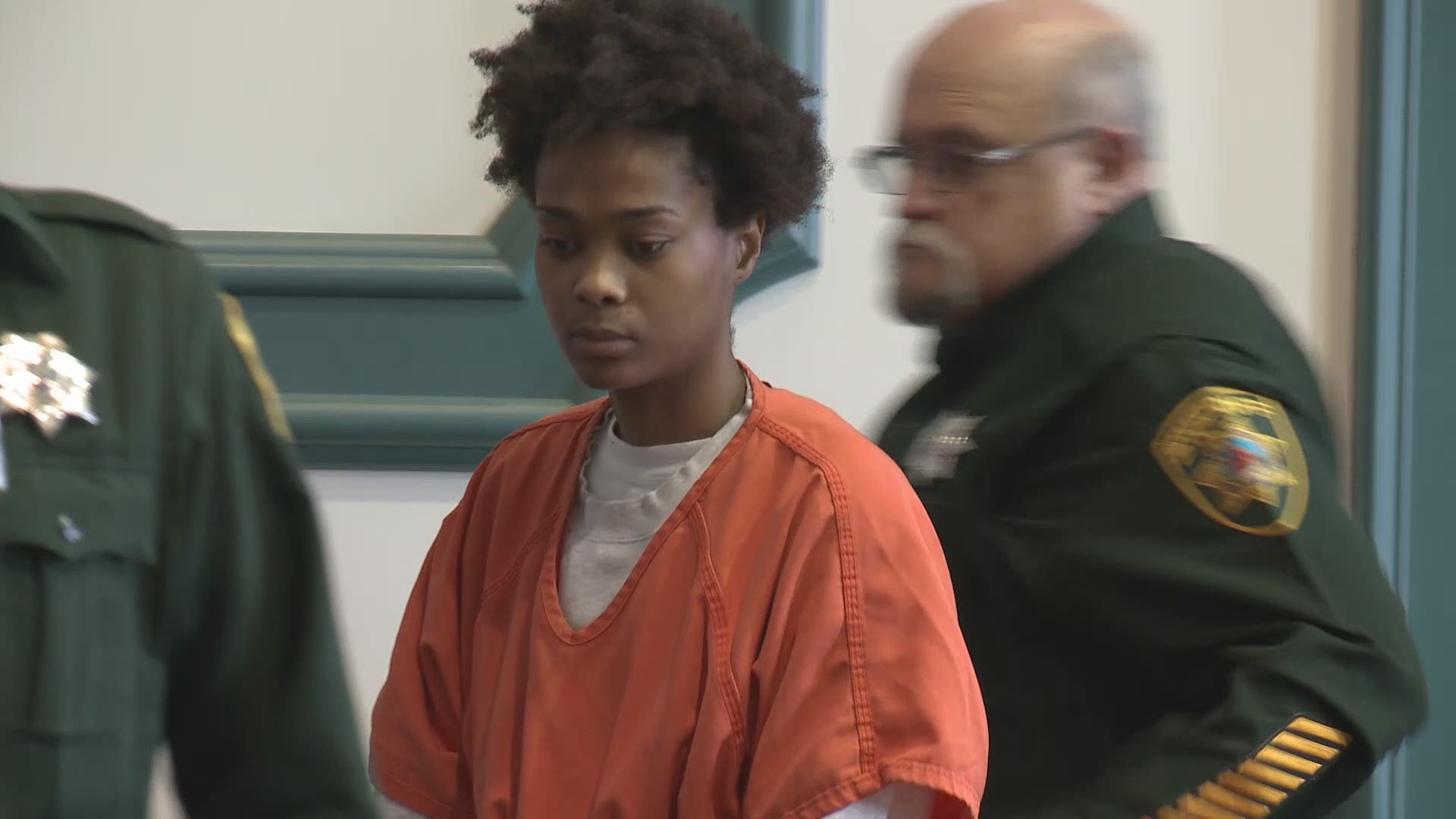 Chanda Lilly makes her initial court appearance at Sagadahoc County Superior Court in Bath.