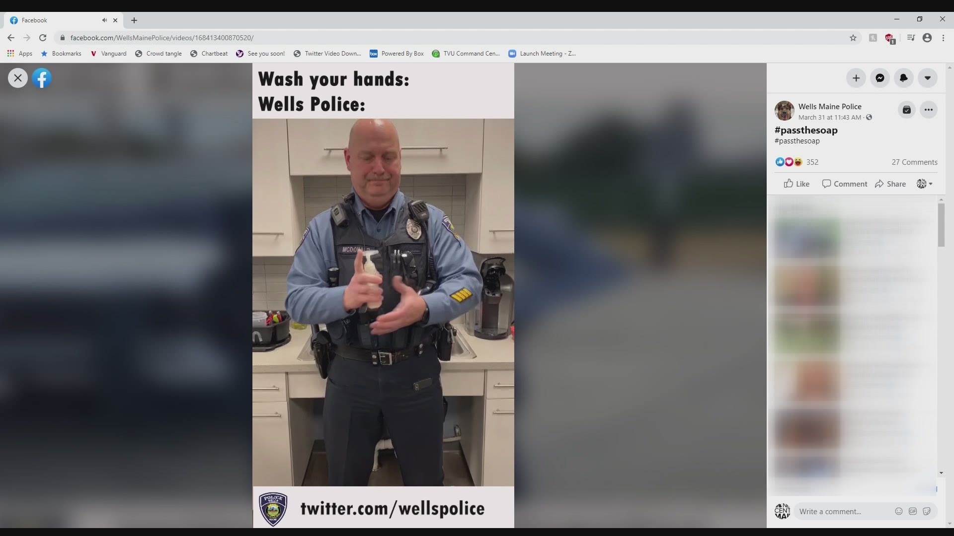 Wells police made a fun video showing the officers passing a bottle of hand sanitizer to each other all to get out the message: wash your hands!