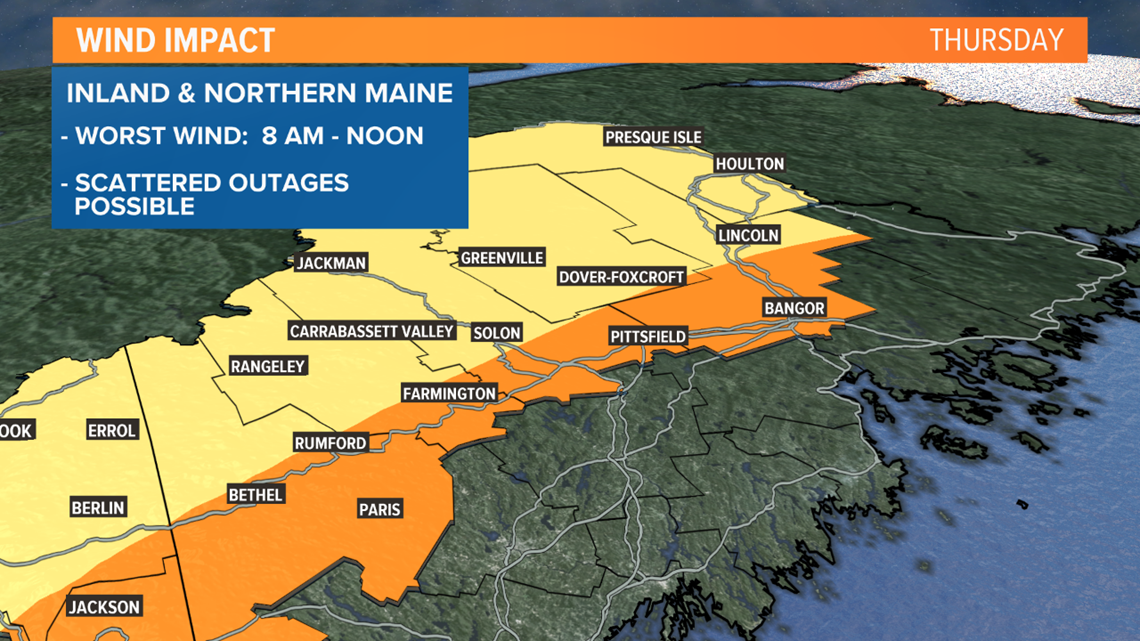 Wind and power outage risk highest along Maine coast Thursday