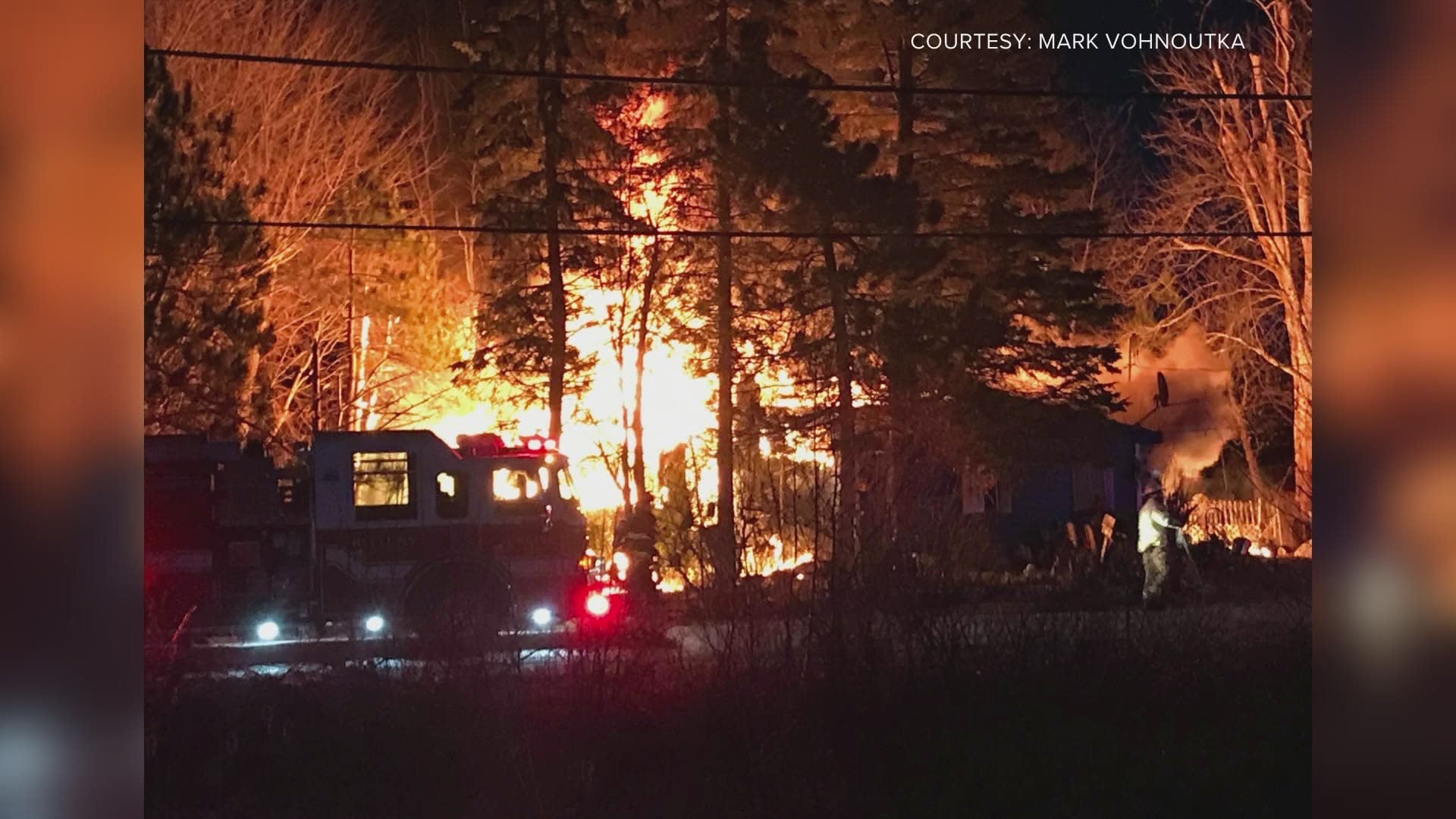 Fire has destoyed a house on Old Cutts road in Kittery.  Firefighters say the only person home made it out safely but two dogs are missing.