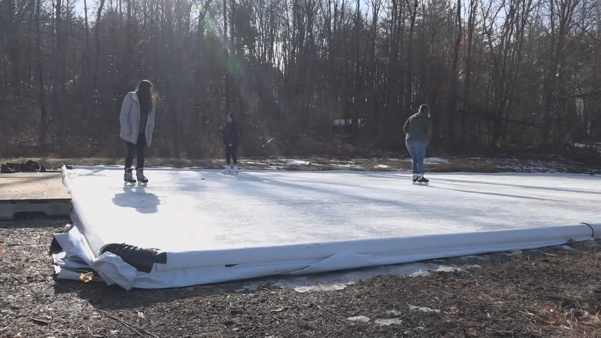Some Maine towns, like South Berwick, are building outdoor ice skating rinks to get people outdoors safely.