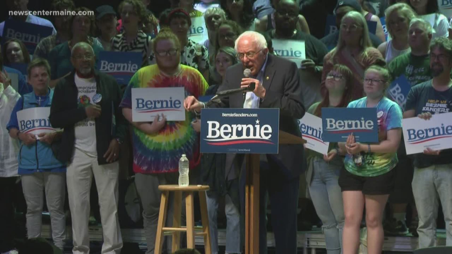 Hundreds of people cheered presidential candidate Bernie Sanders in the Portland State Theater.