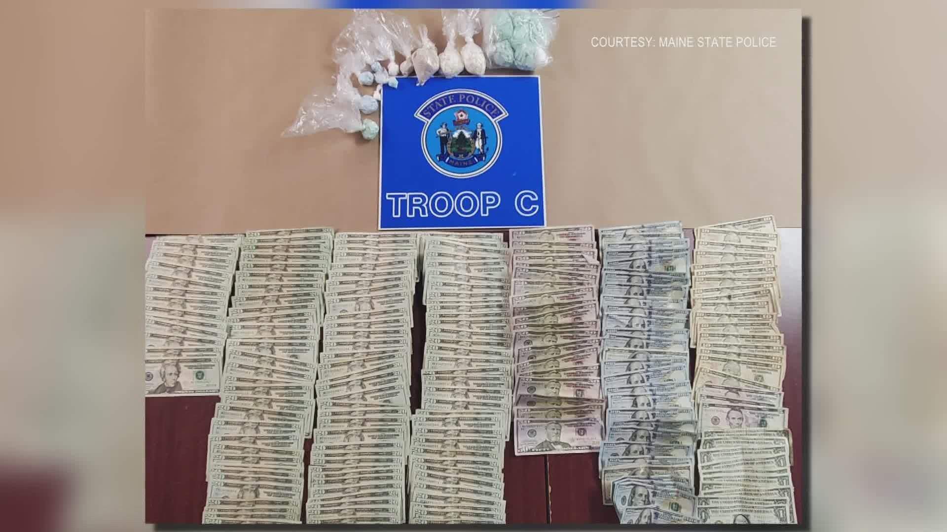 Maine State Police stopped a vehicle around 2 am Thursday, and upon searching the car, found several thousand dollars, as well as large amounts of cocaine and heroin