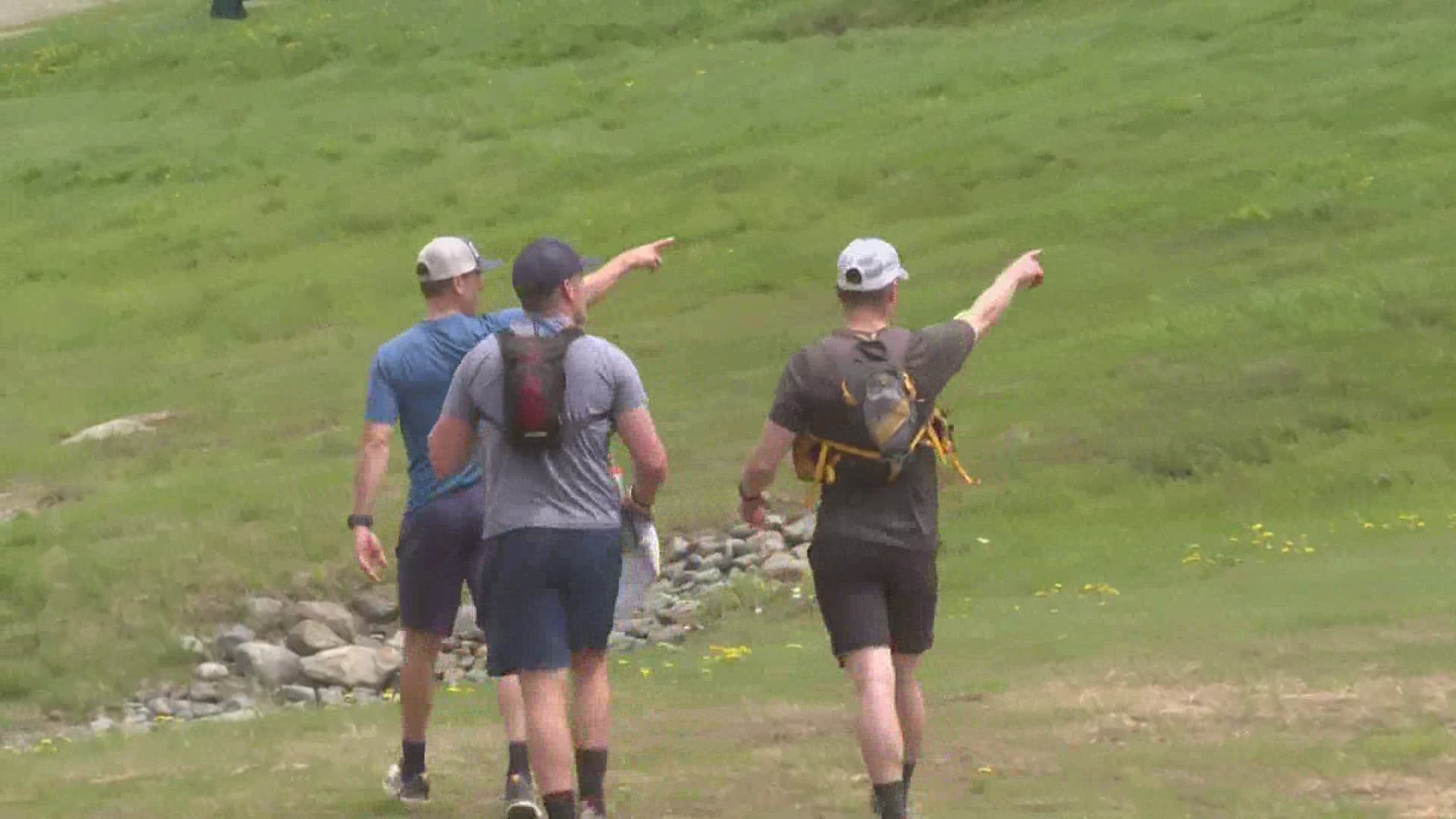 On Saturday, Allie Skelley hiked Saddleback and Suglarloaf as he aims to raise $25,000 for the Travis Roy Foundation