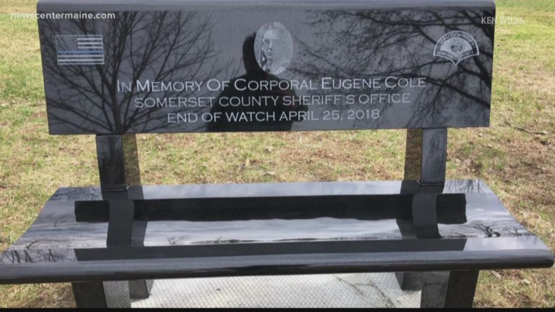 The town of Norridgewock installed a bench in Cpl. Eugene Cole's honor.
