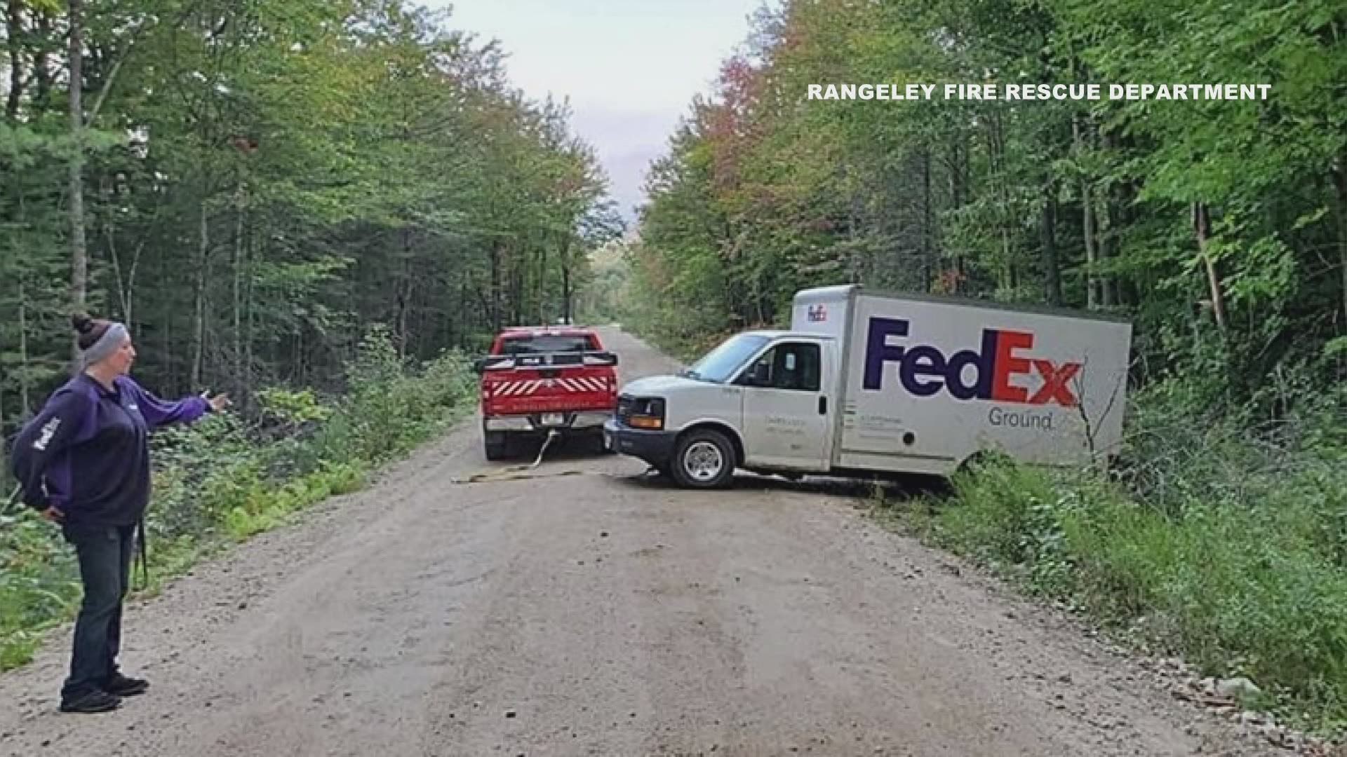 A Maine Fed-Ex driver got stuck and stranded delivering her last package of the day, forcing her to spend the night in her truck.