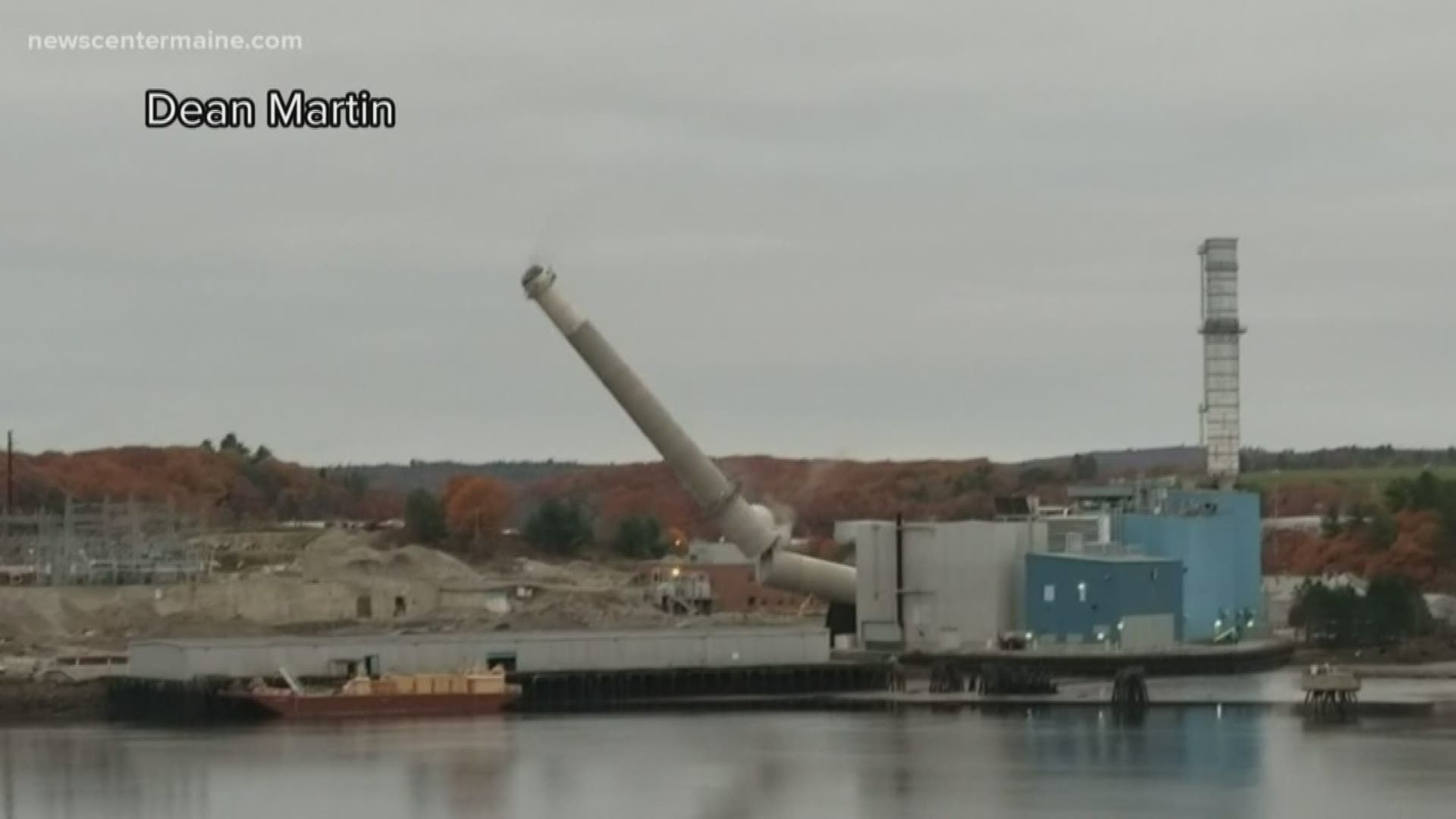 The main stack at the former Verso paper mill in Bucksport was demolished on Tuesday, October 29.