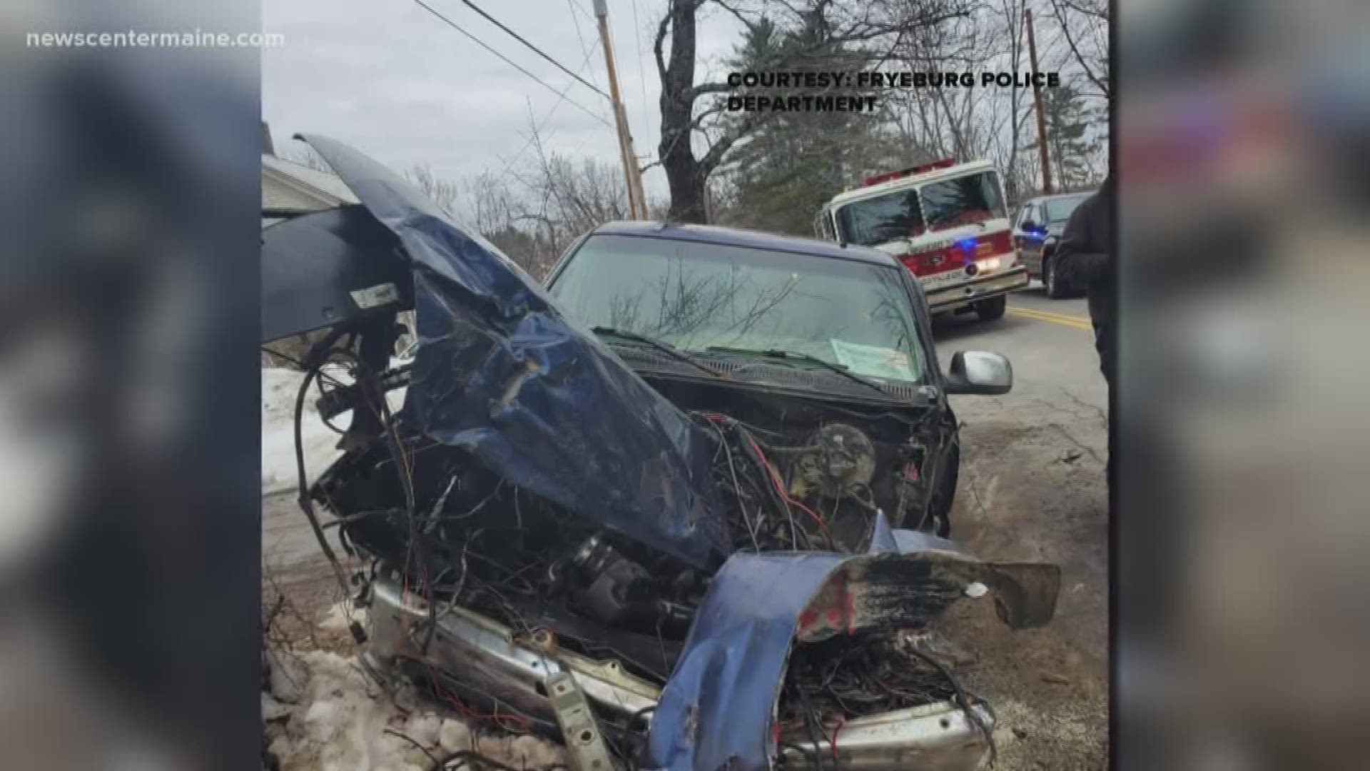 Chief of police in Fryeburg says it's a miracle that no one was injured in a crash involving a fully-loaded logging truck and a pickup truck.