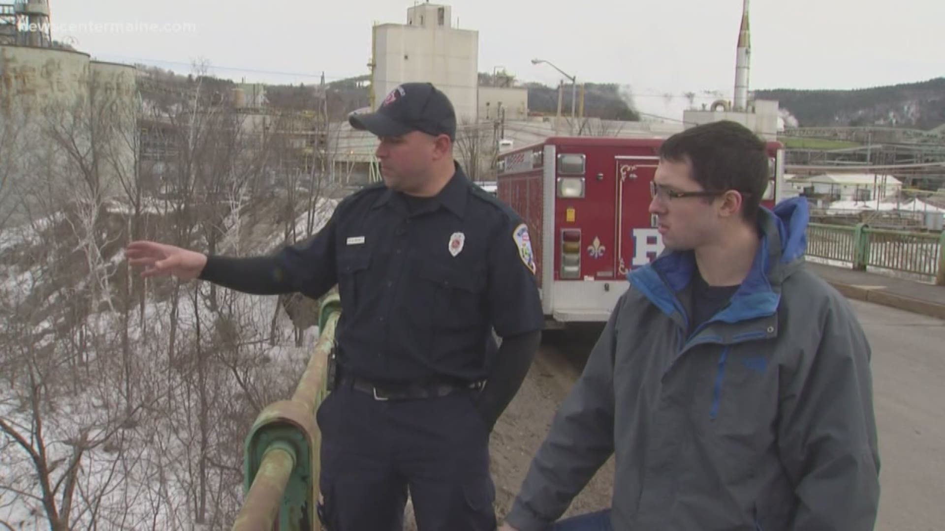 The Rumford Fire Department rescued a boy who got trapped on a piece of ice in the Androscoggin River while fishing Tuesday.