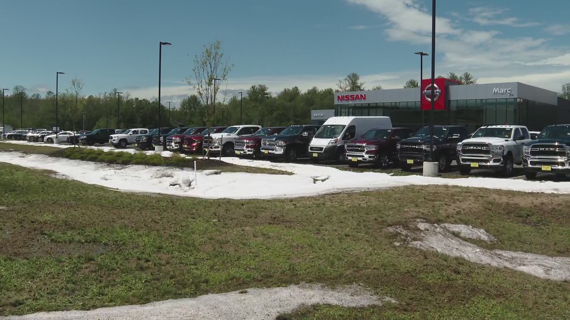 A hail storm that ripped through Southern Maine on Tuesday left every vehicle in the Marc Motors' lot in Sanford damaged, according to the company's vice president.