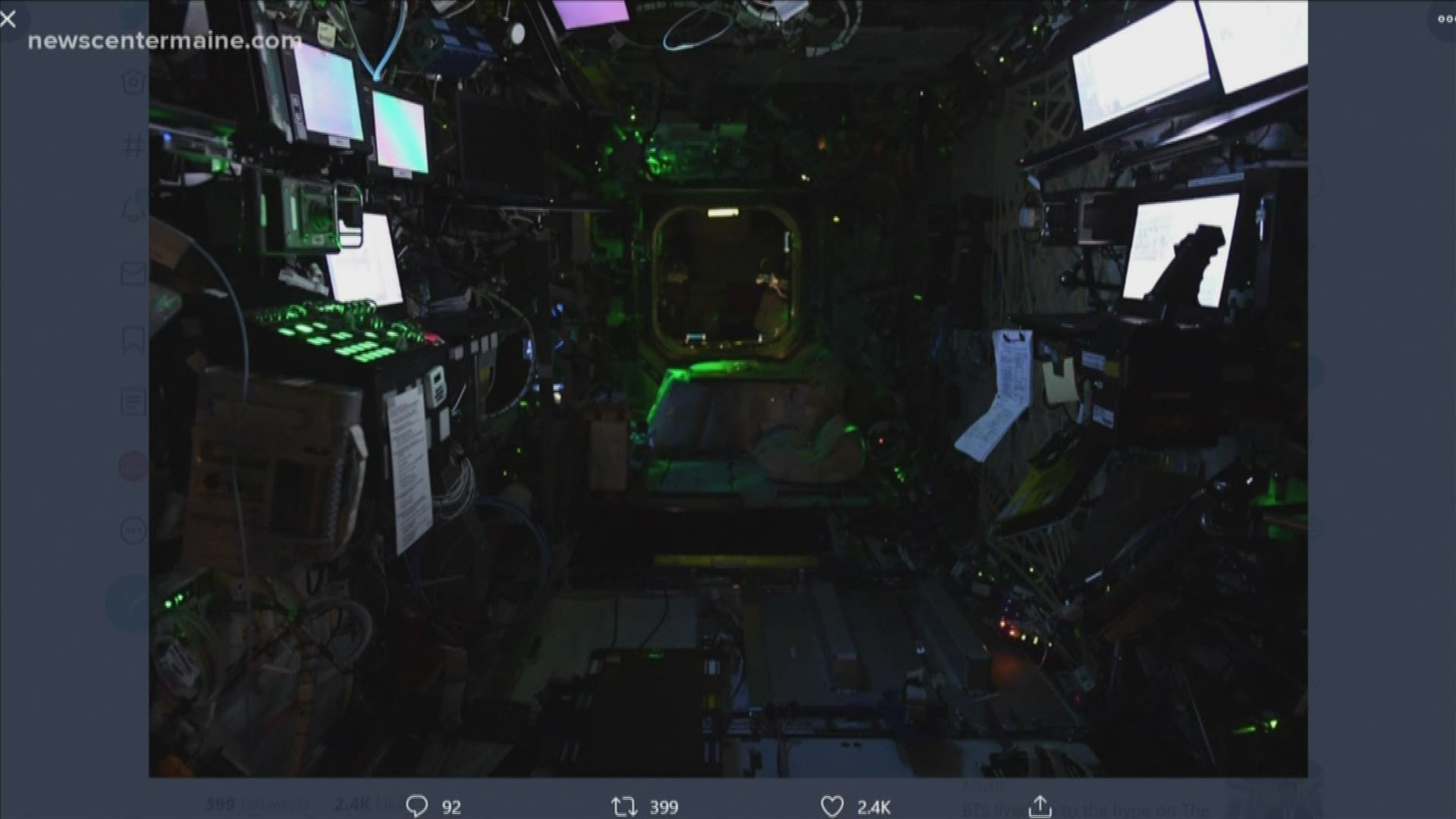Caribou native Dr. Jessica Meir tweeted a photo of what bedtime looks like on the International Space Station.