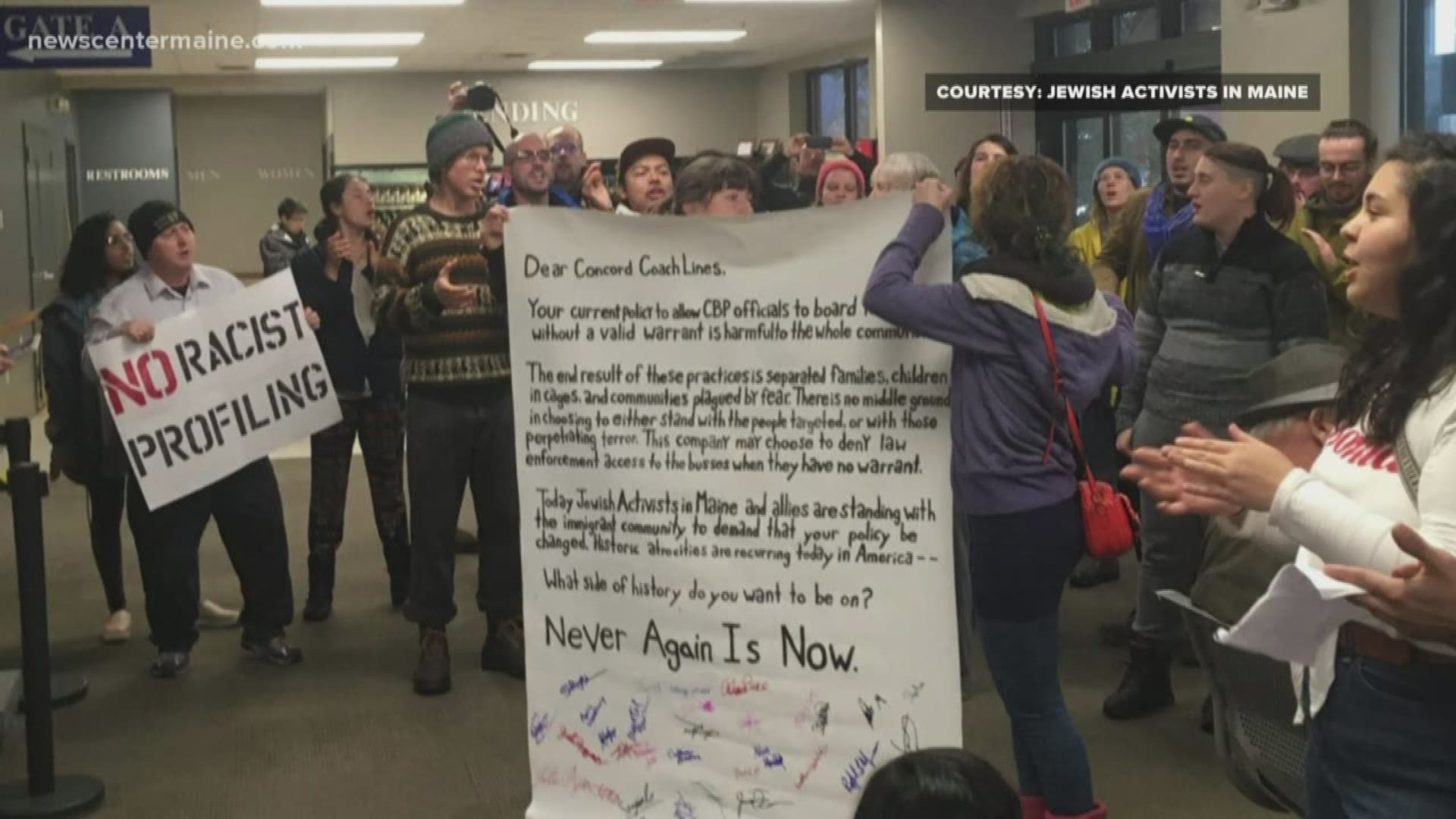 Jewish Activists in Maine held a protest at Concord Coach lines in Portland.