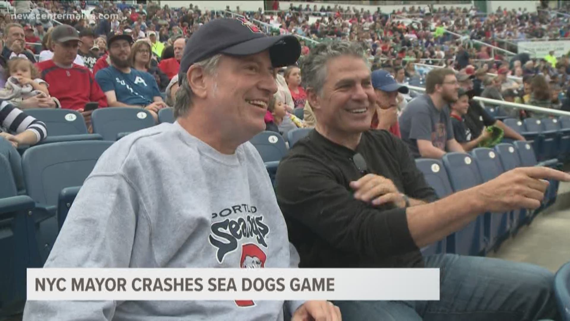 NYC and Portland Mayor watch Sea Dogs game
