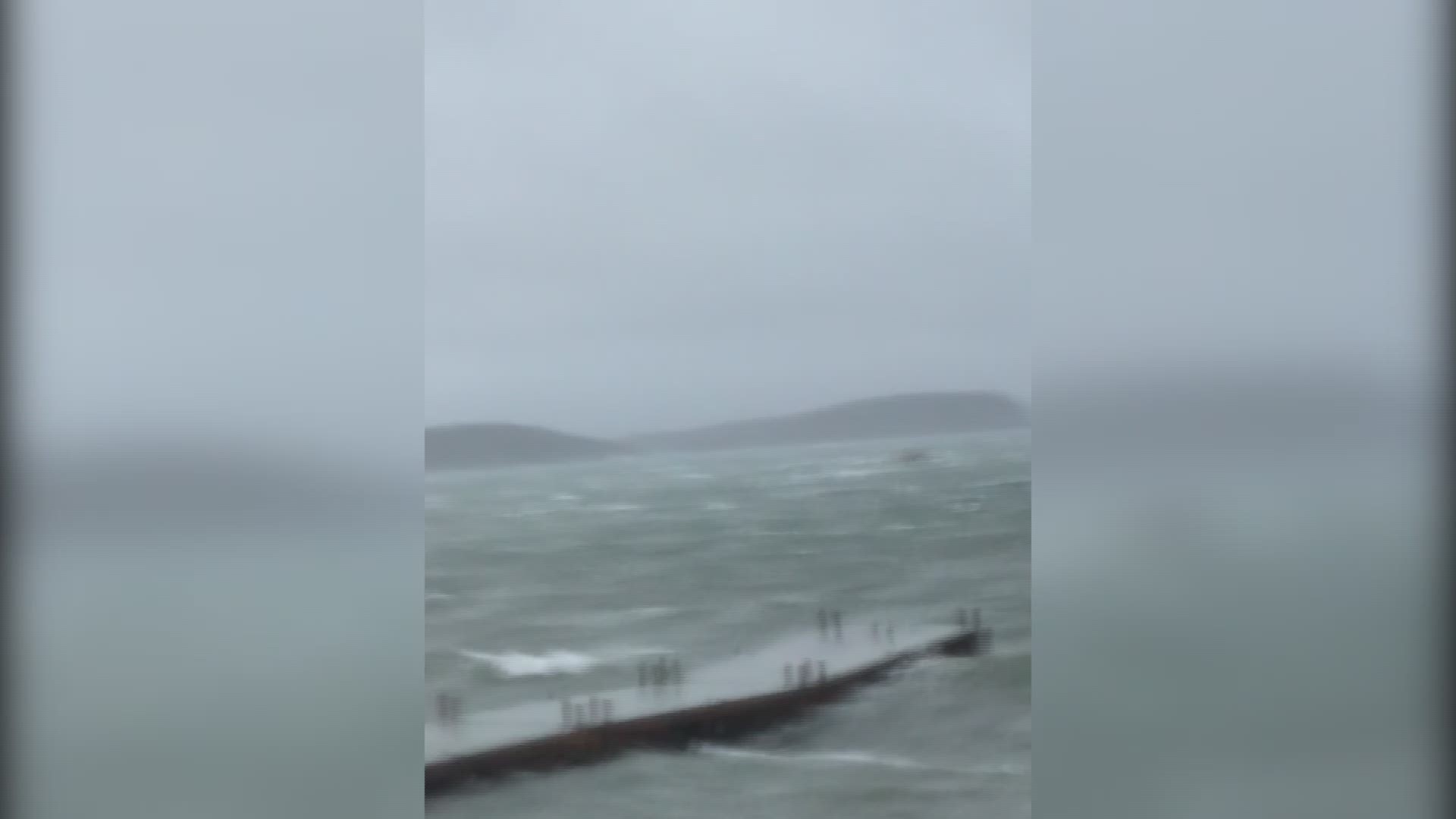 Wes Tibbetts captured strong winds at the Bar Harbor Town pier Thursday morning.