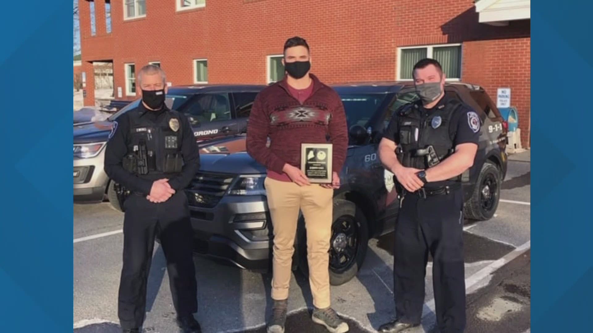A UMaine student from New York wins the Orono Police Department's Courageous Citizen Award for saving a man's life who was driving slow and erratically.