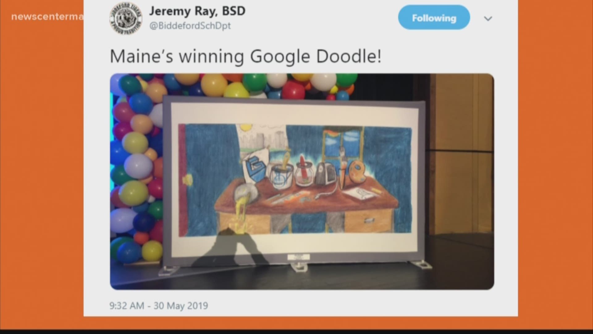 John Gatchalian, a 7th grader from Biddeford Middle School, is the Maine winner of this year's 'Doodle for Google' contest.