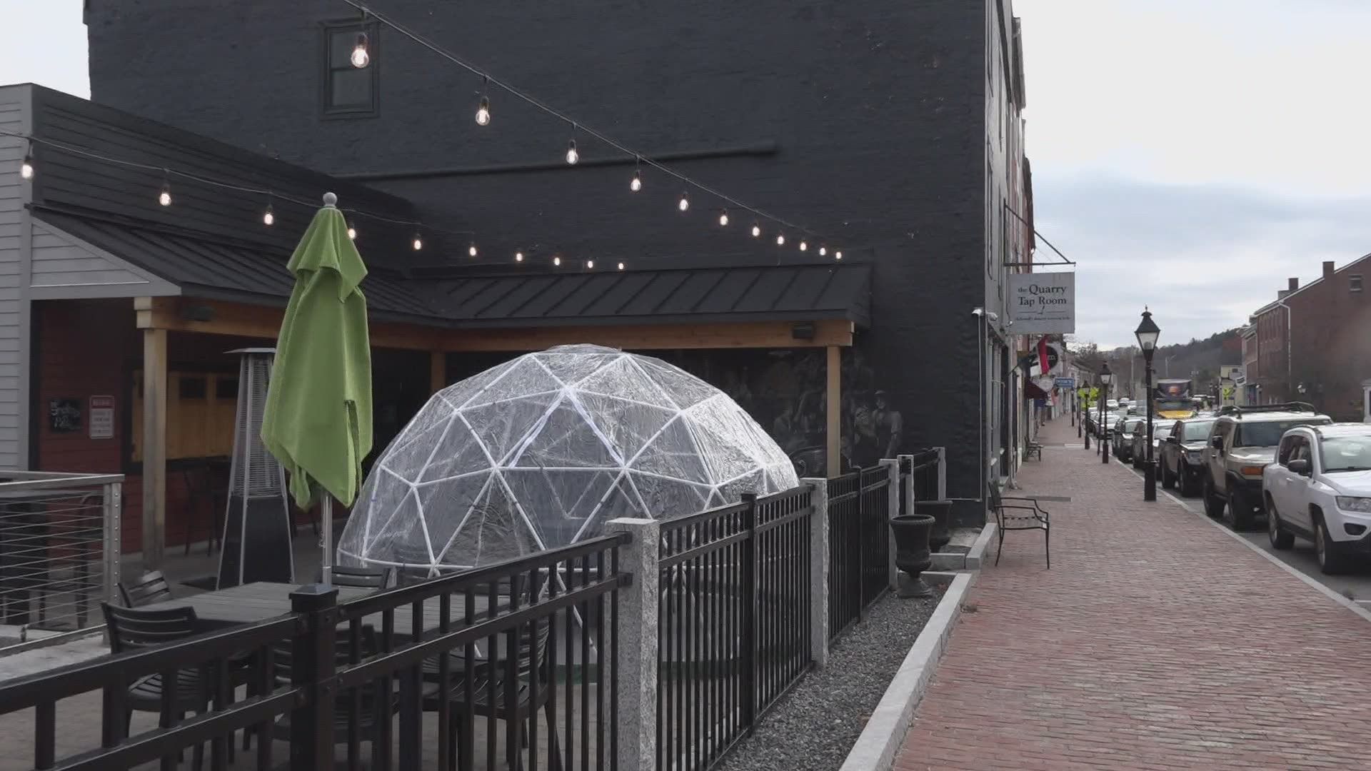 Restaurants like Chaval in Portland and Timber in Bangor, find creative uses of heated shelters to stay in operation during the pandemic in winter.