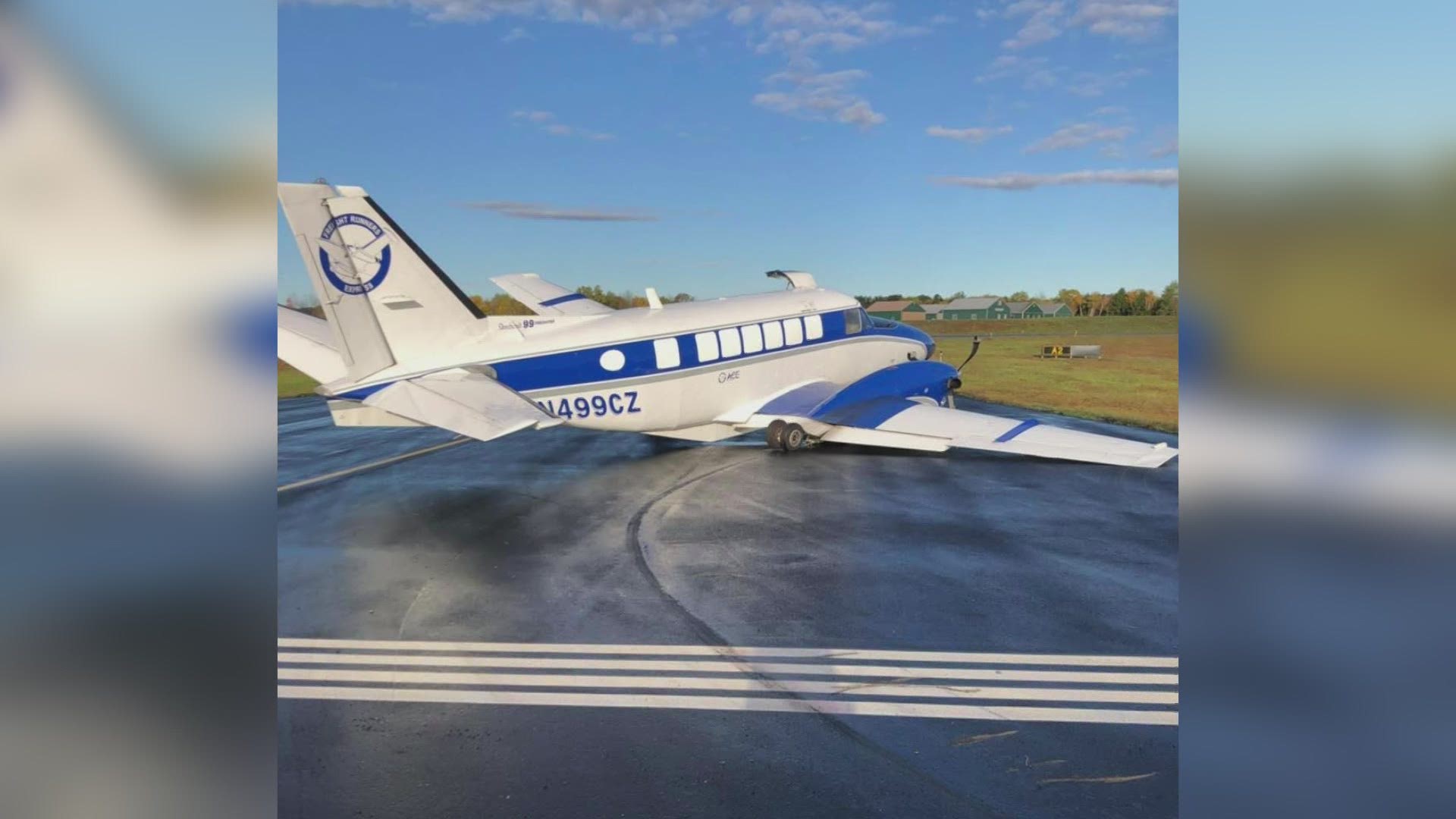 A plane carrying overnight packages crashes on the runway at the Waterville Robert LaFleur Airport. No one was injured.