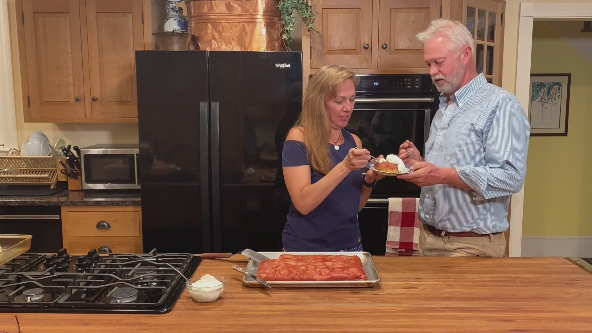 The Gentleman Farmer in Maine shares a recipe for Strawberry Rhubarb Upside Down Cake.